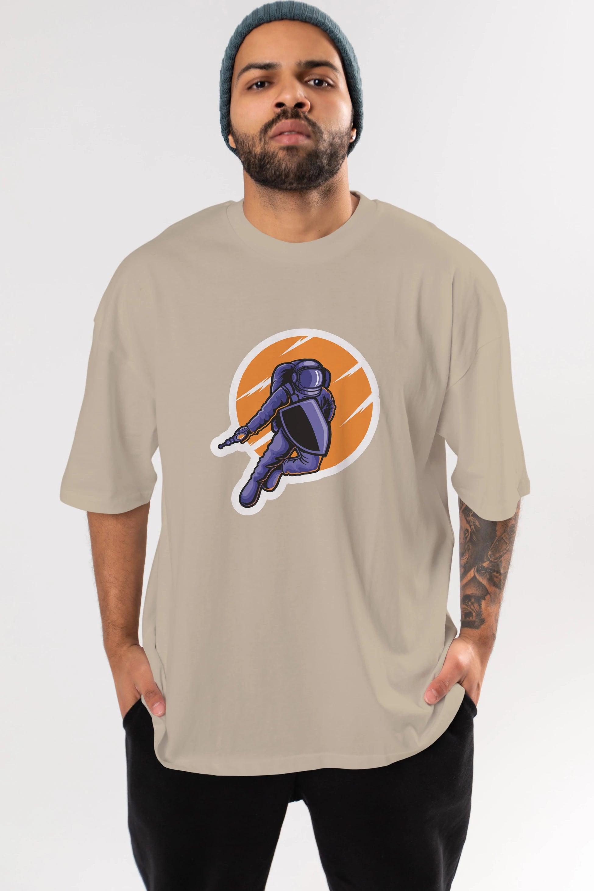 Astro Wars Sticker Ön Baskılı Oversize t-shirt Erkek Kadın Unisex