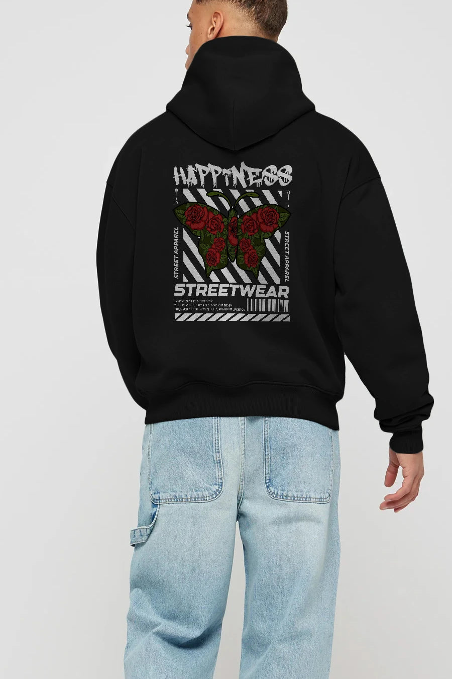 Happiness Streetwear Arka Baskılı Hoodie Oversize Kapüşonlu Sweatshirt Erkek Kadın Unisex