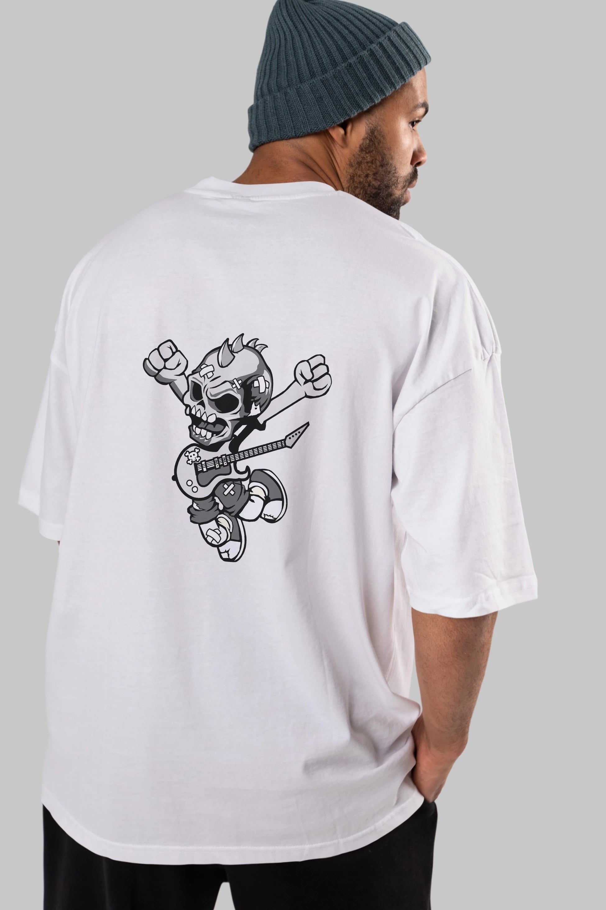 Punk Rocker Metal Guitar Arka Baskılı Oversize t-shirt Erkek Kadın Unisex %100 Pamuk tişort
