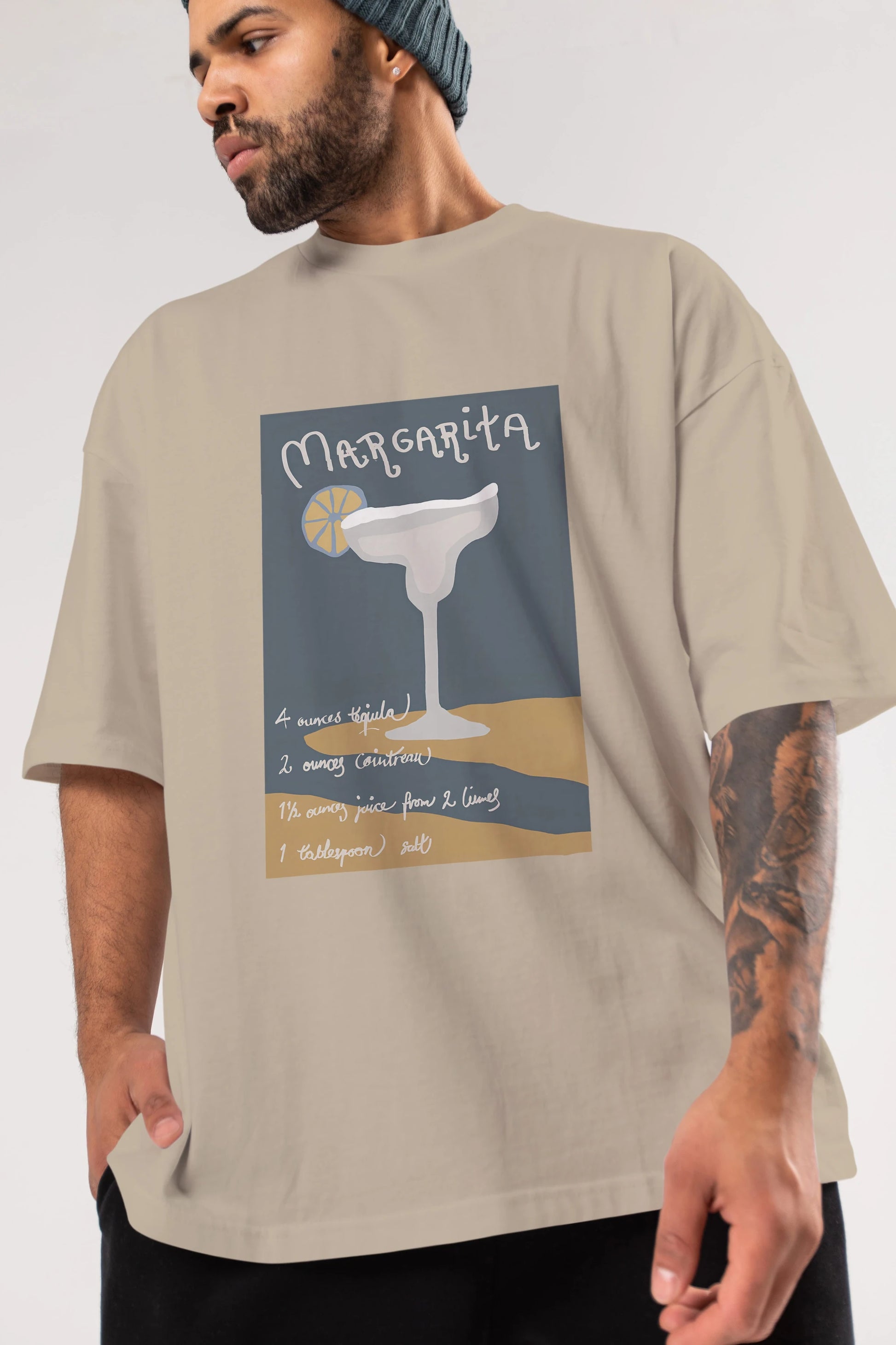 Margarita 2 Ön Baskılı Oversize t-shirt Erkek Kadın Unisex %100 Pamuk Bisiklet Yaka tişort