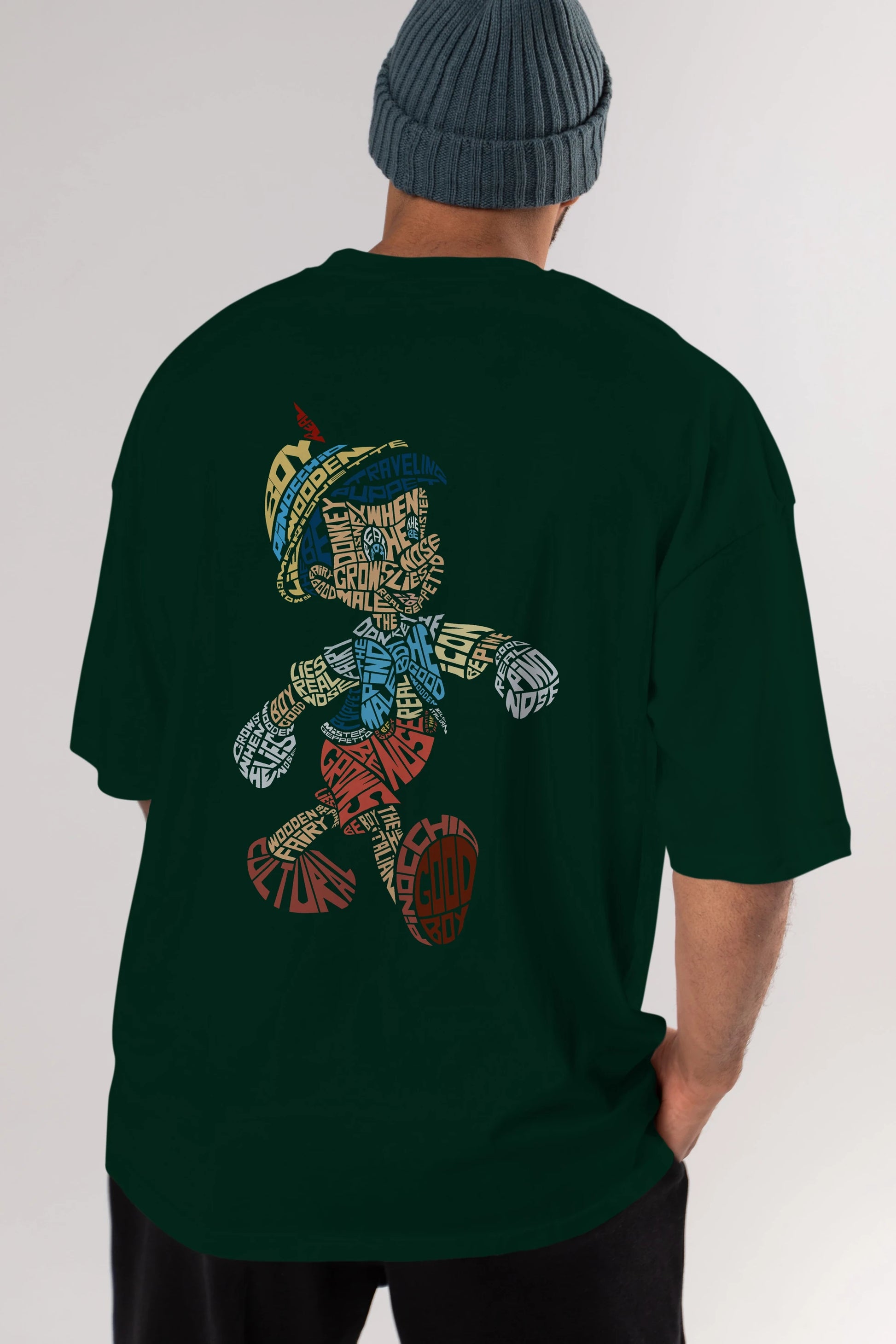 Pinokio Arka Baskılı Oversize t-shirt %100 pamuk Erkek Kadın Unisex