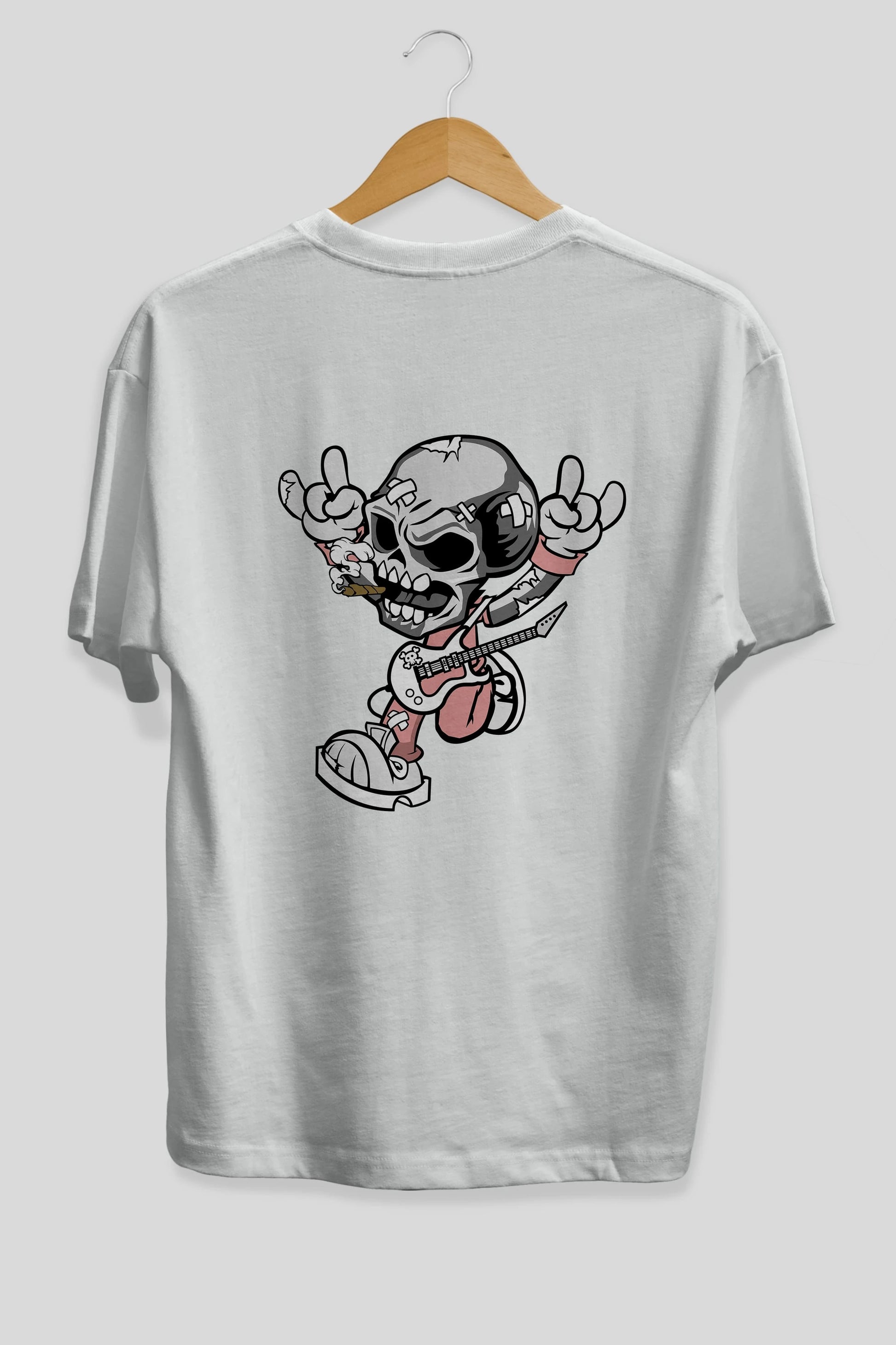 Skull Metal Sign Arka Baskılı Oversize t-shirt Erkek Kadın Unisex %100 Pamuk tişort