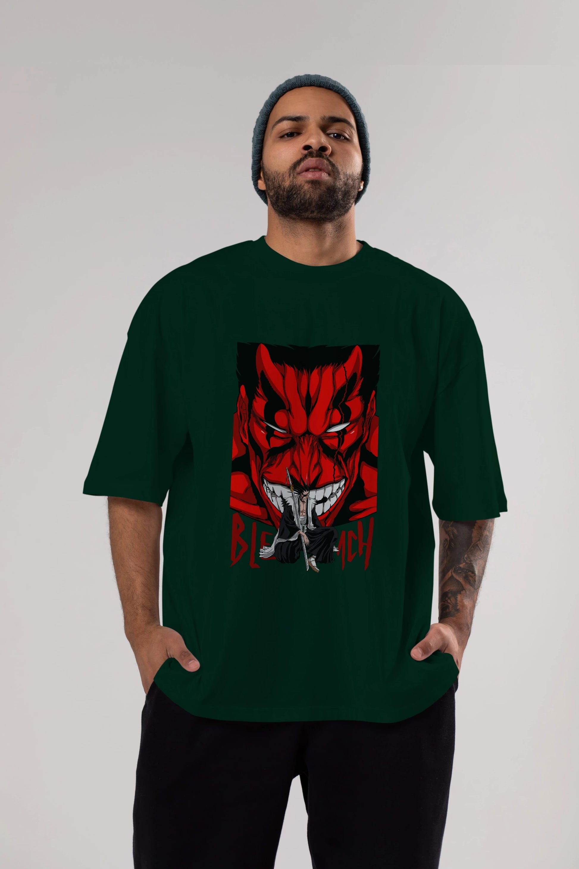 KENPACHI ZARAKI BLEACH Anime Ön Baskılı Oversize t-shirt %100 pamuk Erkek Kadın Unisex