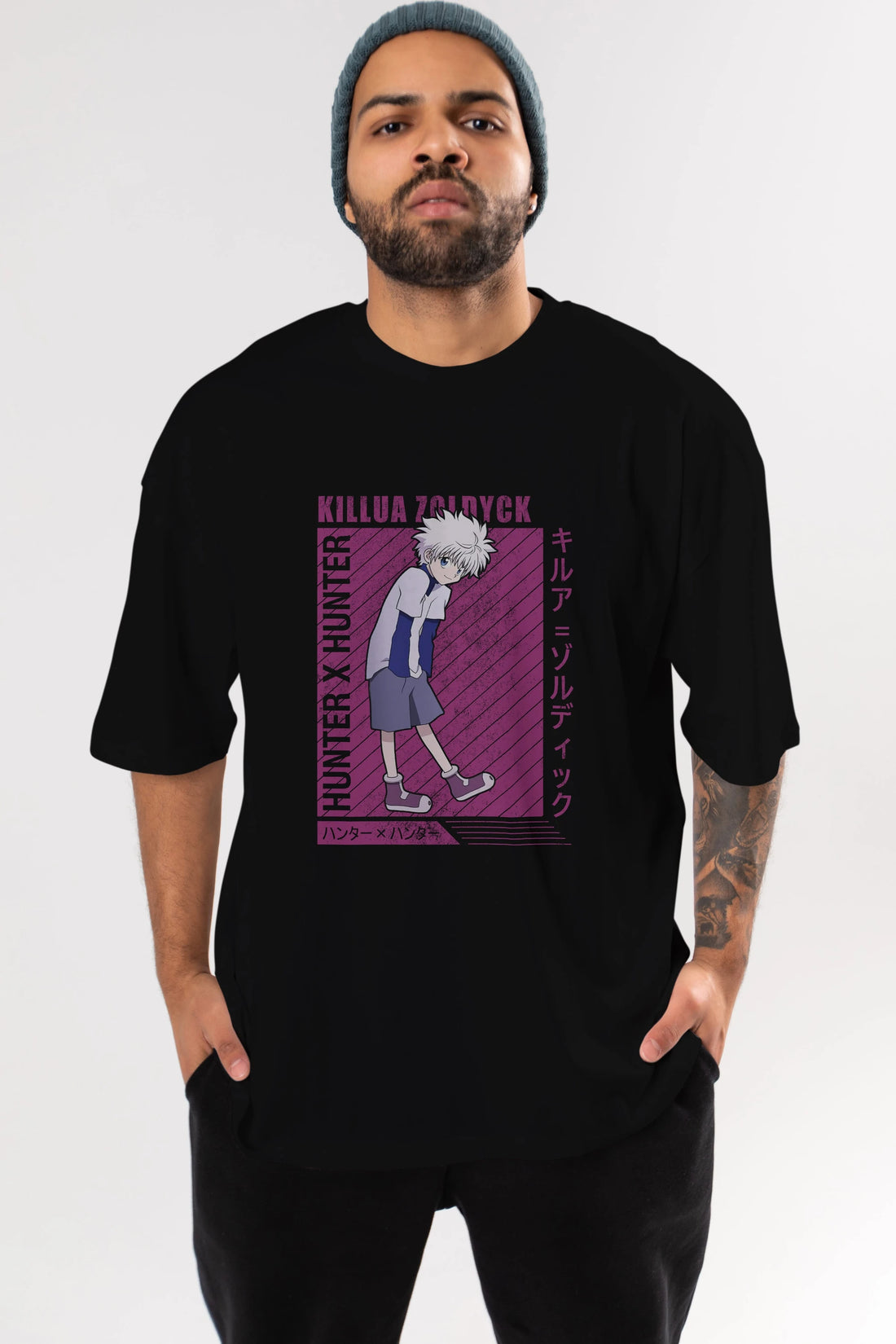Killua Zoldyck 3 1 Anime Ön Baskılı Oversize t-shirt %100 pamuk Erkek Kadın Unisex