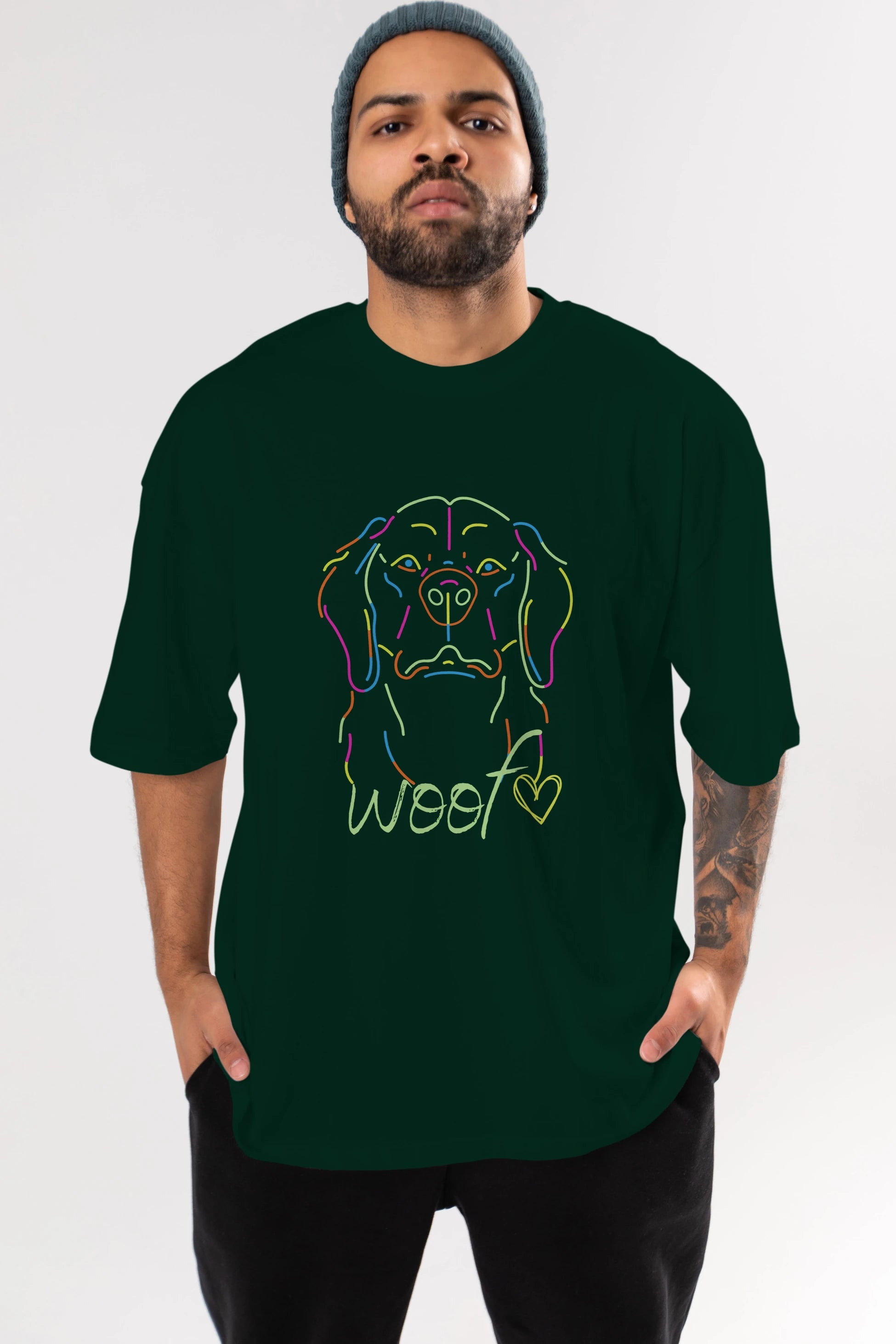 Neon Dog Ön Baskılı Oversize t-shirt Erkek Kadın Unisex