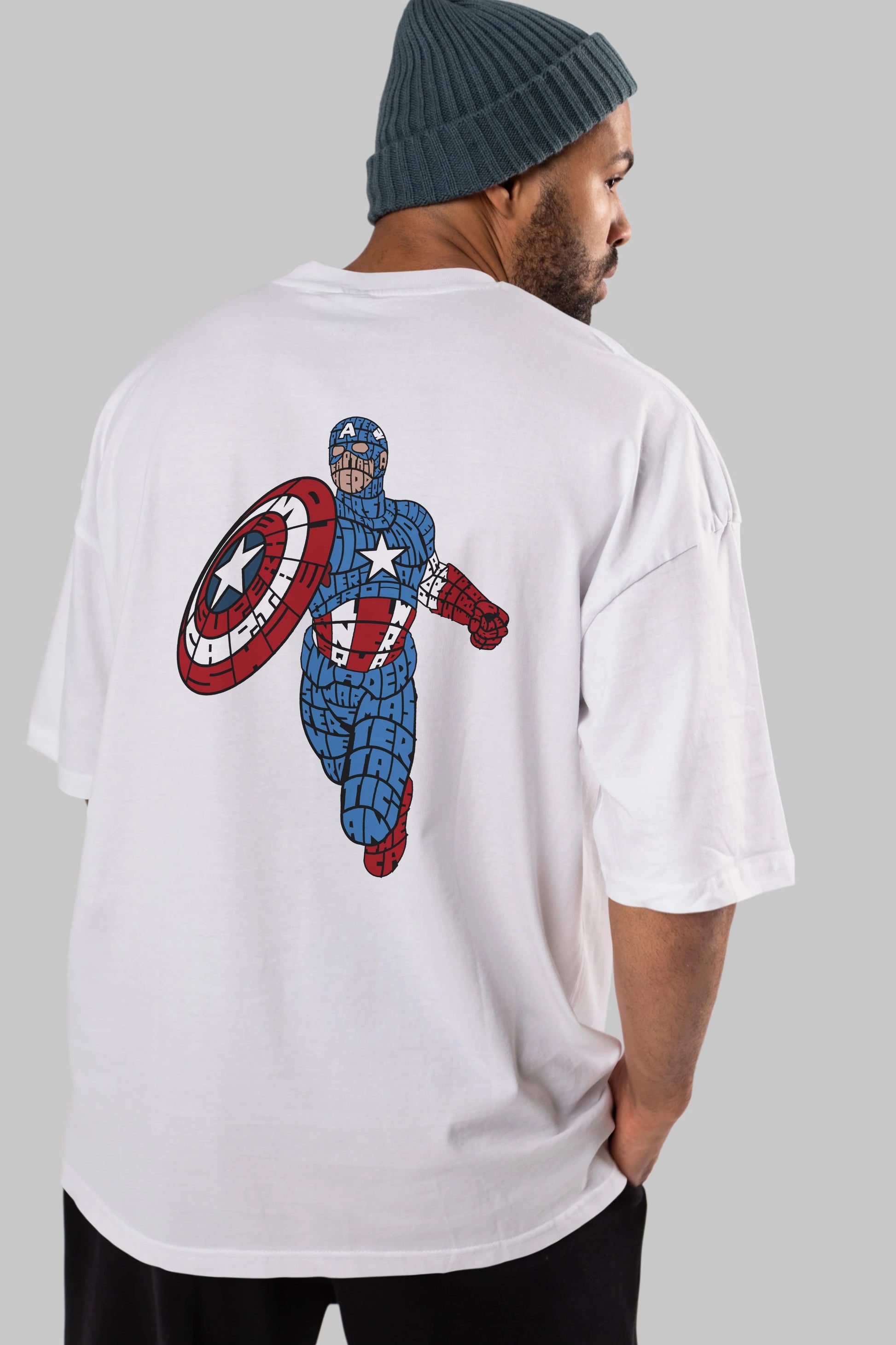Star and Stripes Hero Arka Baskılı Oversize t-shirt %100 pamuk Erkek Kadın Unisex