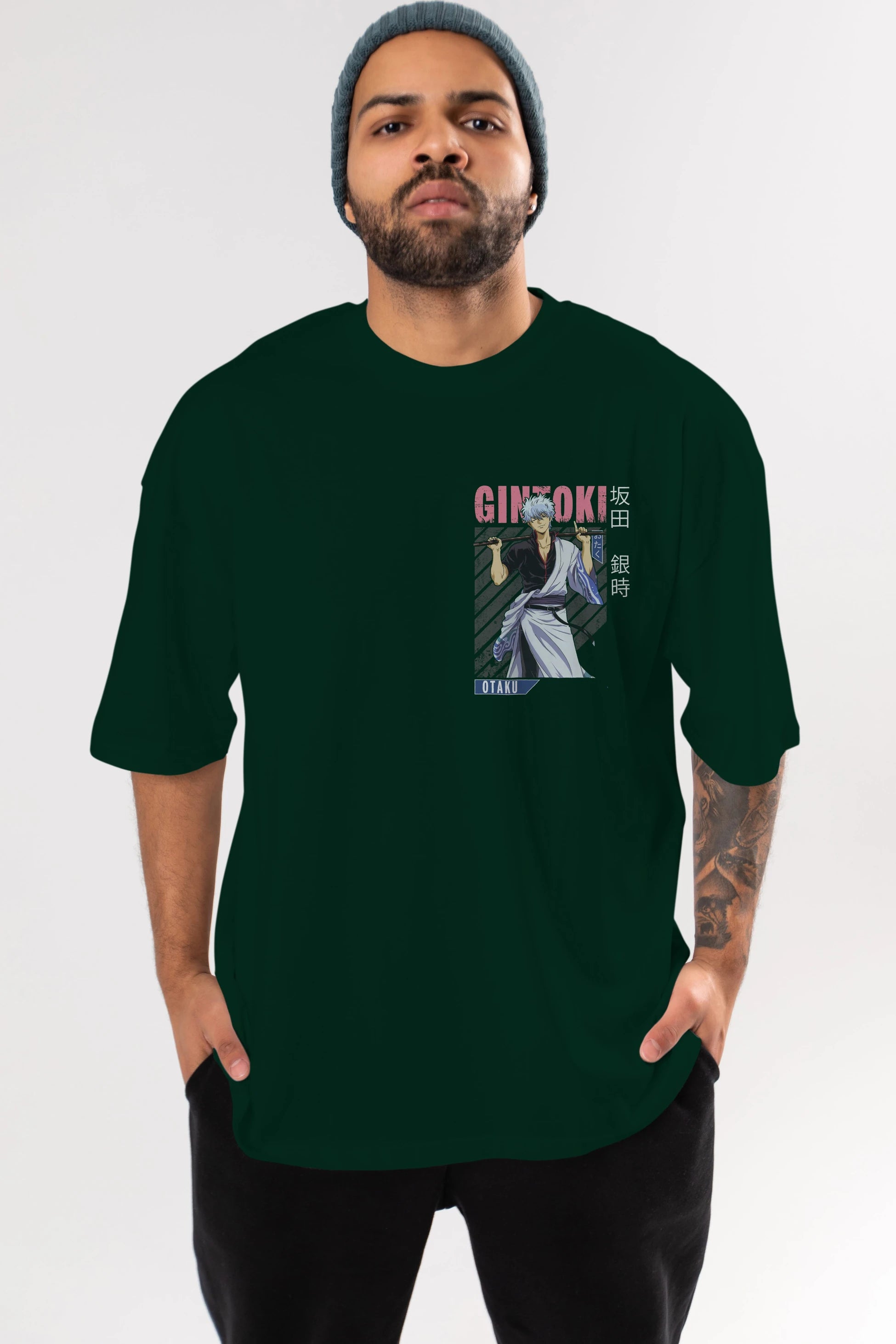 Gintoki Sakata GINTAMA 3 Ön Sol Baskılı Oversize t-shirt Erkek Kadın Unisex %100 Pamuk Bisiklet Yaka tişort