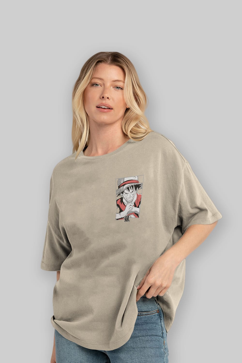 LUFF D. MONKEY OnePiece Ön Sol Baskılı Oversize t-shirt Erkek Kadın Unisex %100 Pamuk Bisiklet Yaka tişort