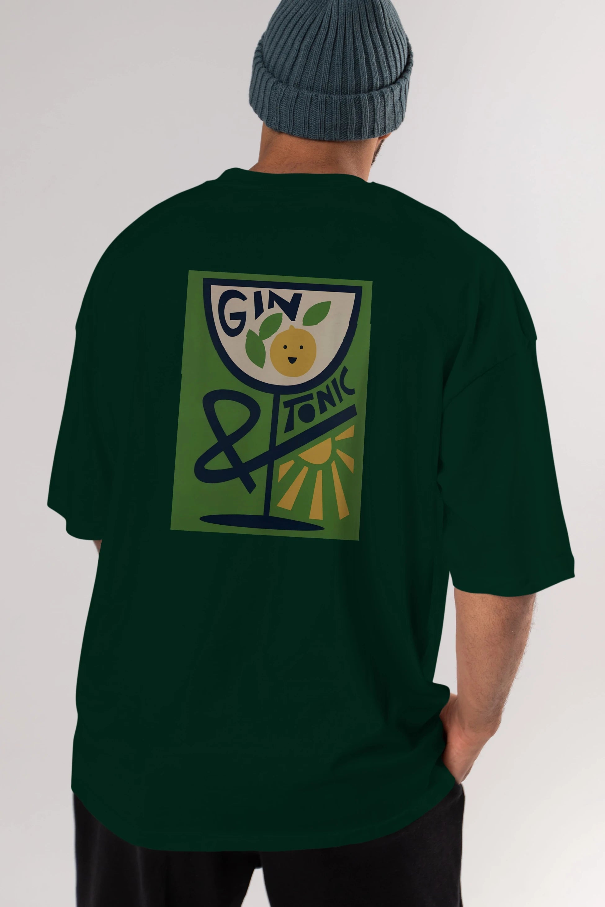 Gin Tonic 3 Arka Baskılı Oversize t-shirt Erkek Kadın Unisex %100 Pamuk Bisiklet Yaka tişort