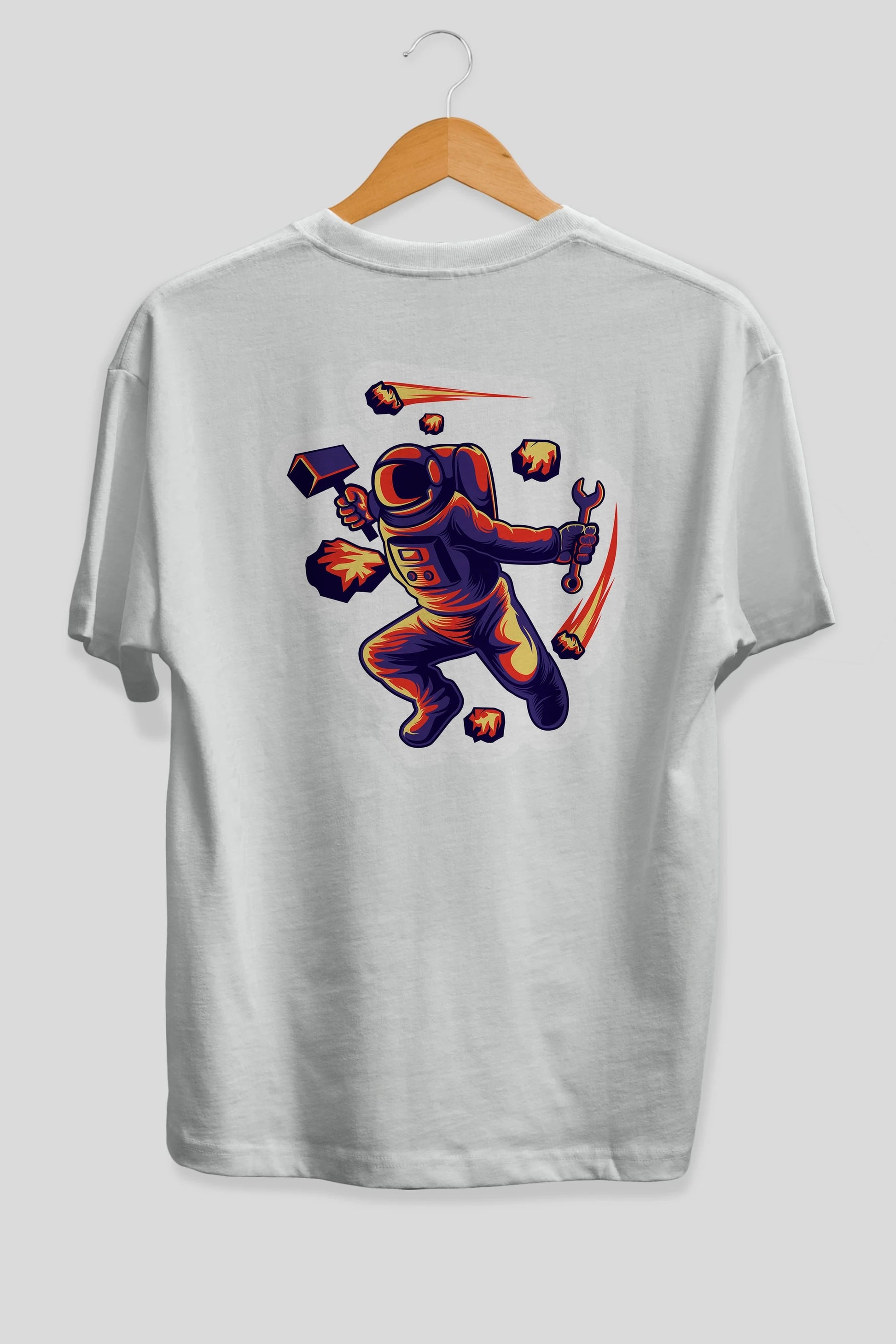 Astronaut Block Meteor Sticker Arka Baskılı Oversize t-shirt Erkek Kadın Unisex