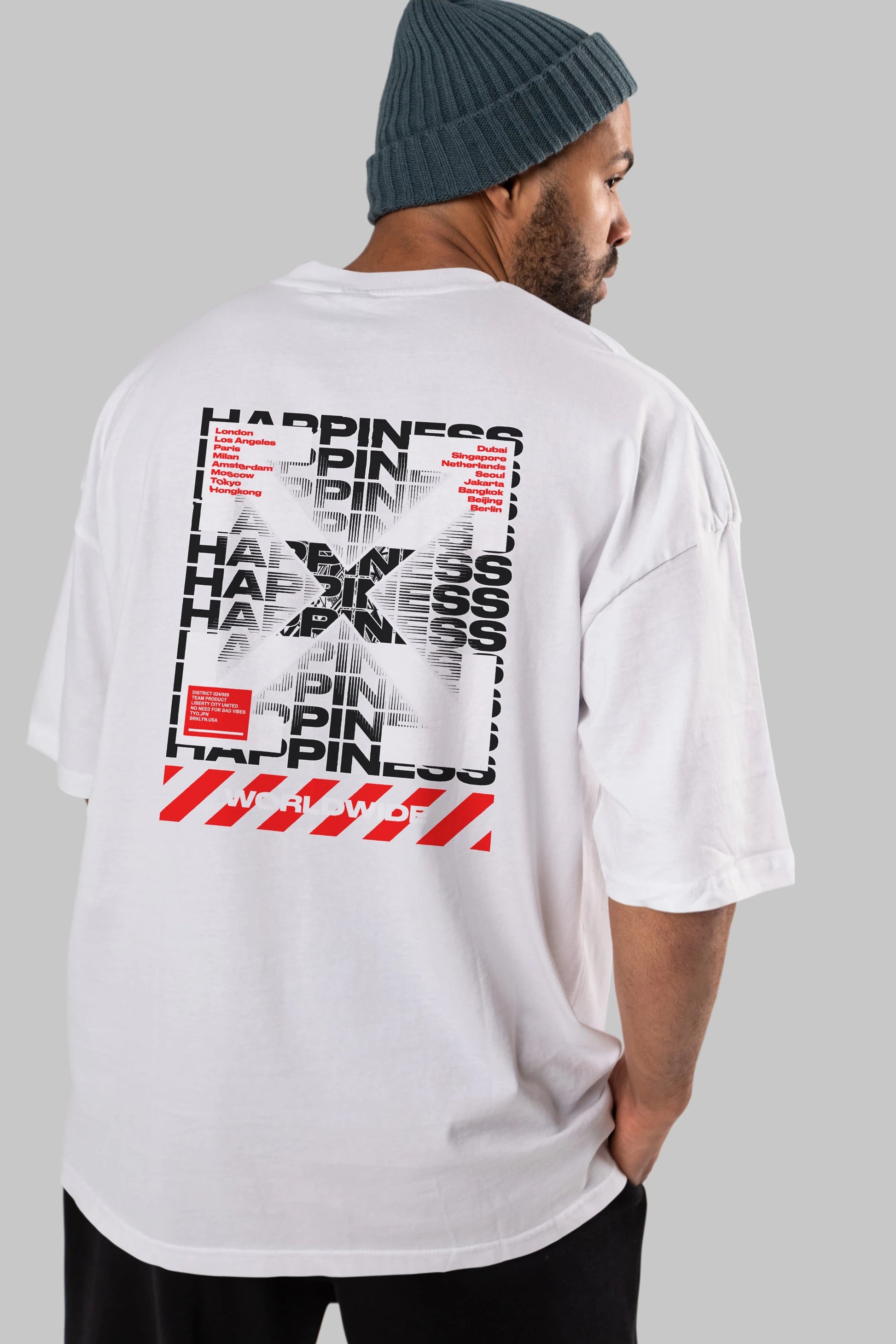 Happiness Worldwide Arka Baskılı Oversize t-shirt Erkek Kadın Unisex