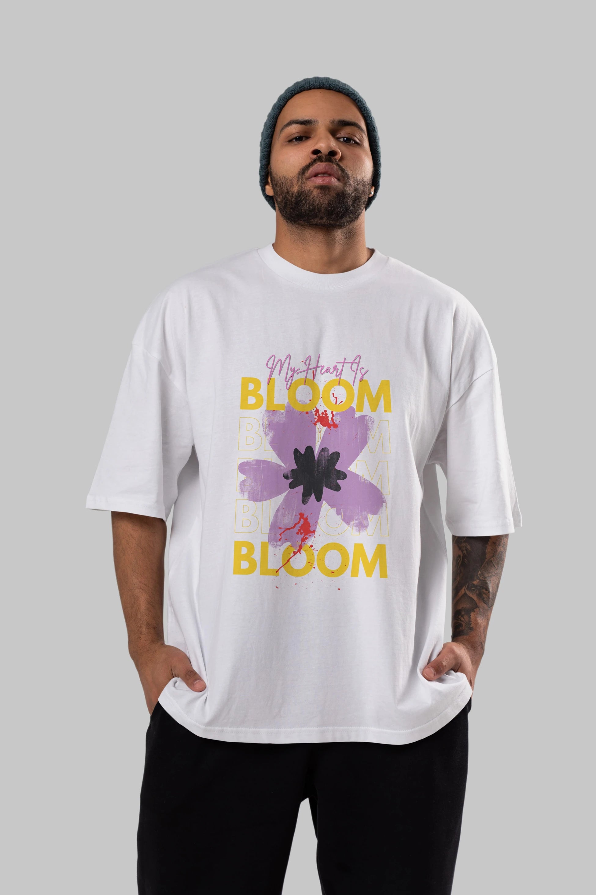 Bloom Yazılı Ön Baskılı Oversize t-shirt Erkek Kadın Unisex