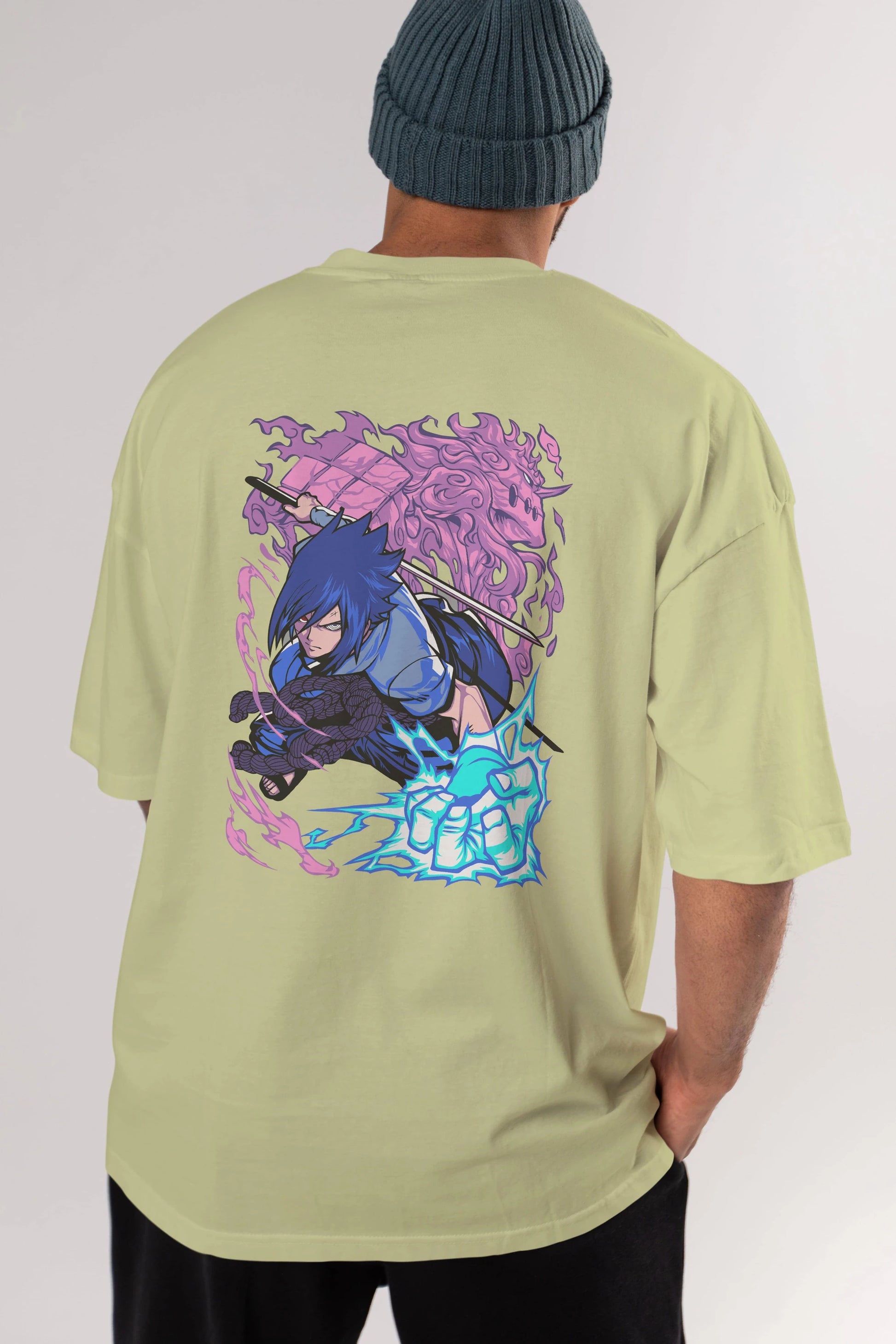 NARUTO SASUKE UCHIHA 2 Anime Arka Baskılı Oversize t-shirt Erkek Kadın Unisex