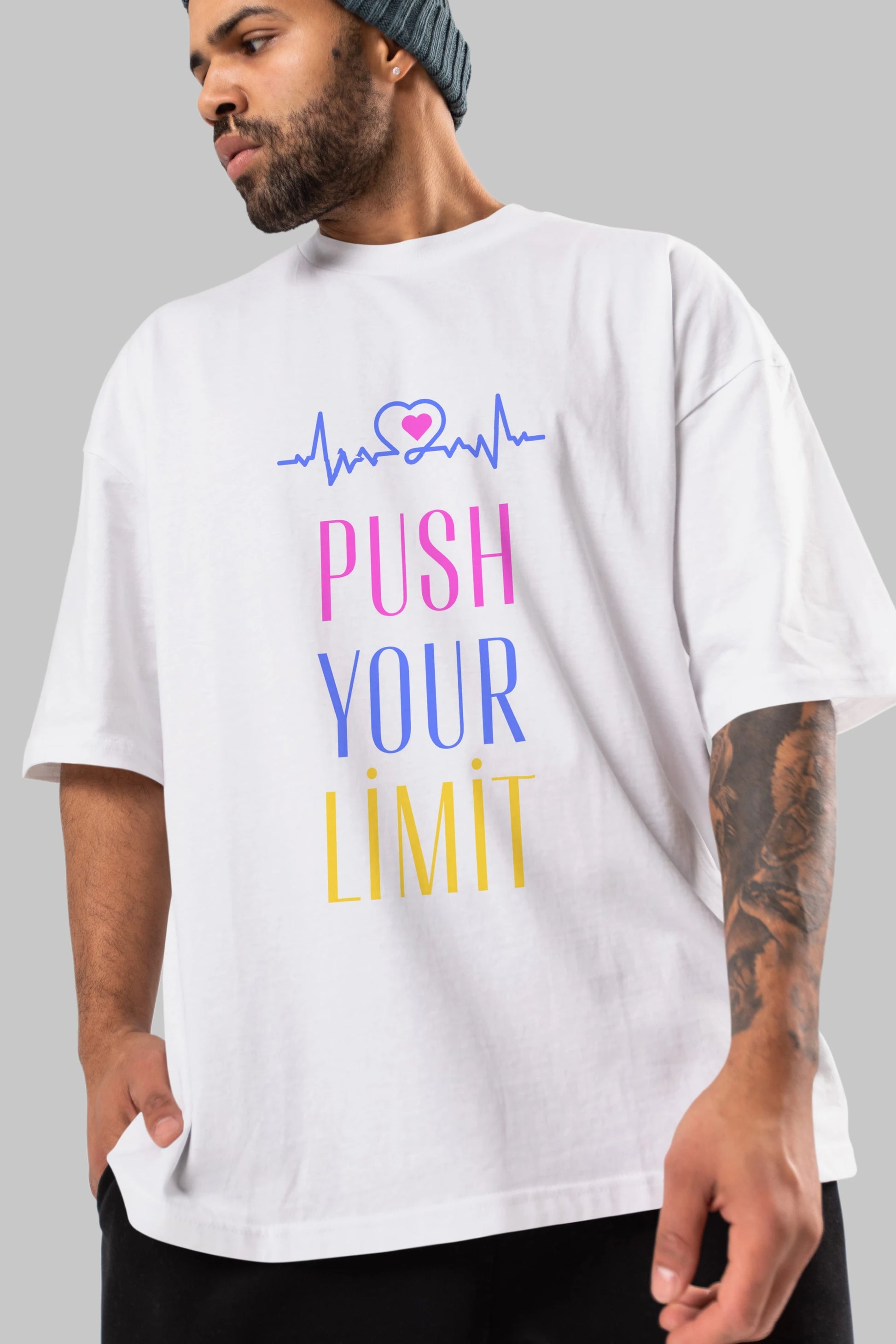 Push Your Limit Yazılı Ön Baskılı Oversize t-shirt Erkek Kadın Unisex