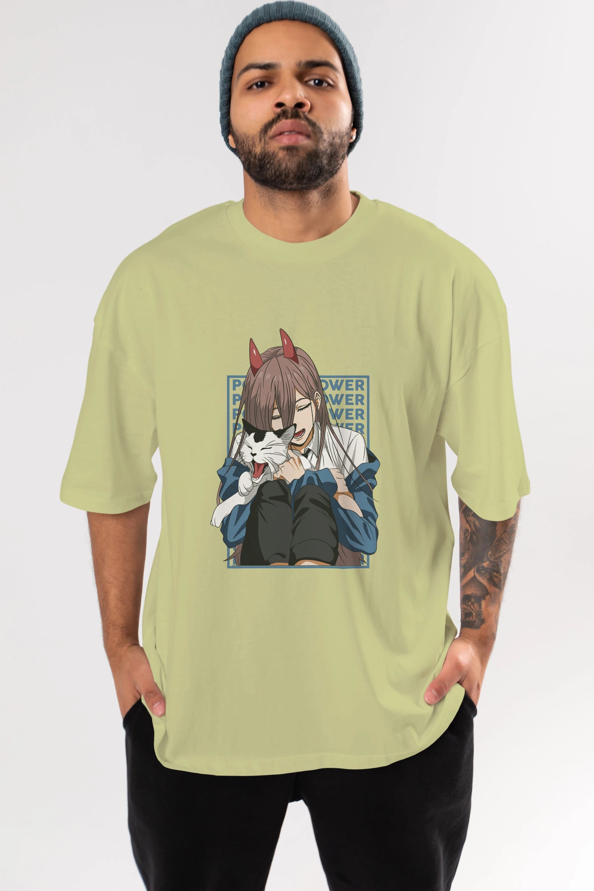 POWER CHAINSAWMAN Anime Ön Baskılı Oversize t-shirt %100 pamuk Erkek Kadın Unisex