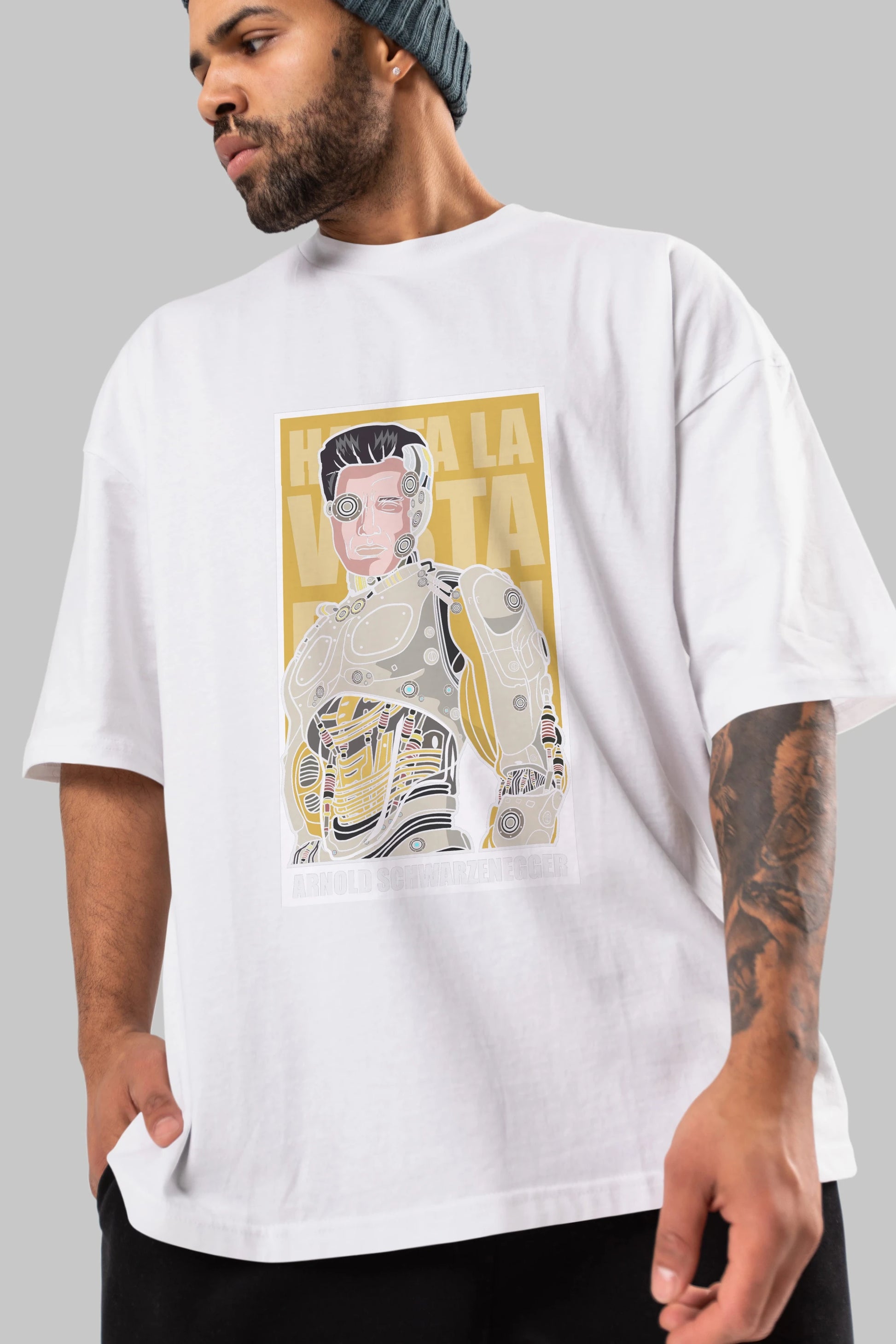 Arnold Robot Human Ön Baskılı Oversize t-shirt Erkek Kadın Unisex %100 Pamuk tişort