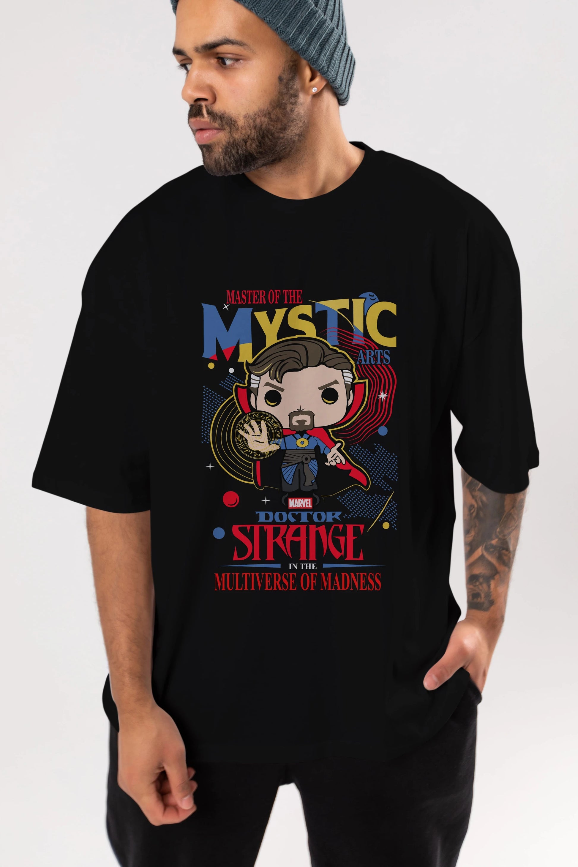 Doctor Strange Ön Baskılı Oversize t-shirt Erkek Kadın Unisex %100 Pamuk Bisiklet Yaka tişort