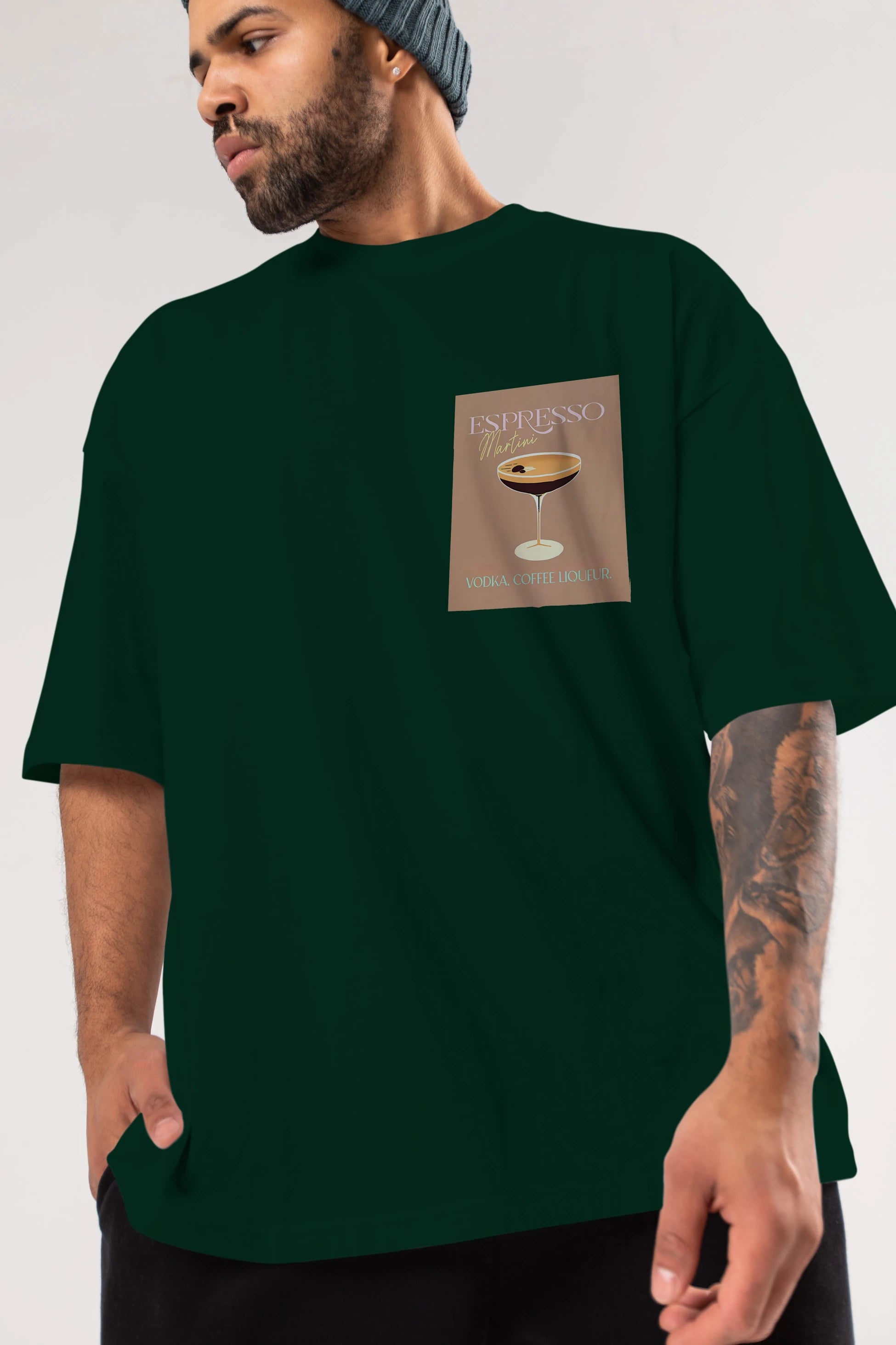 Espresso Martini Cocktail Ön Sol Baskılı Oversize t-shirt Erkek Kadın Unisex %100 Pamuk Bisiklet Yaka tişort