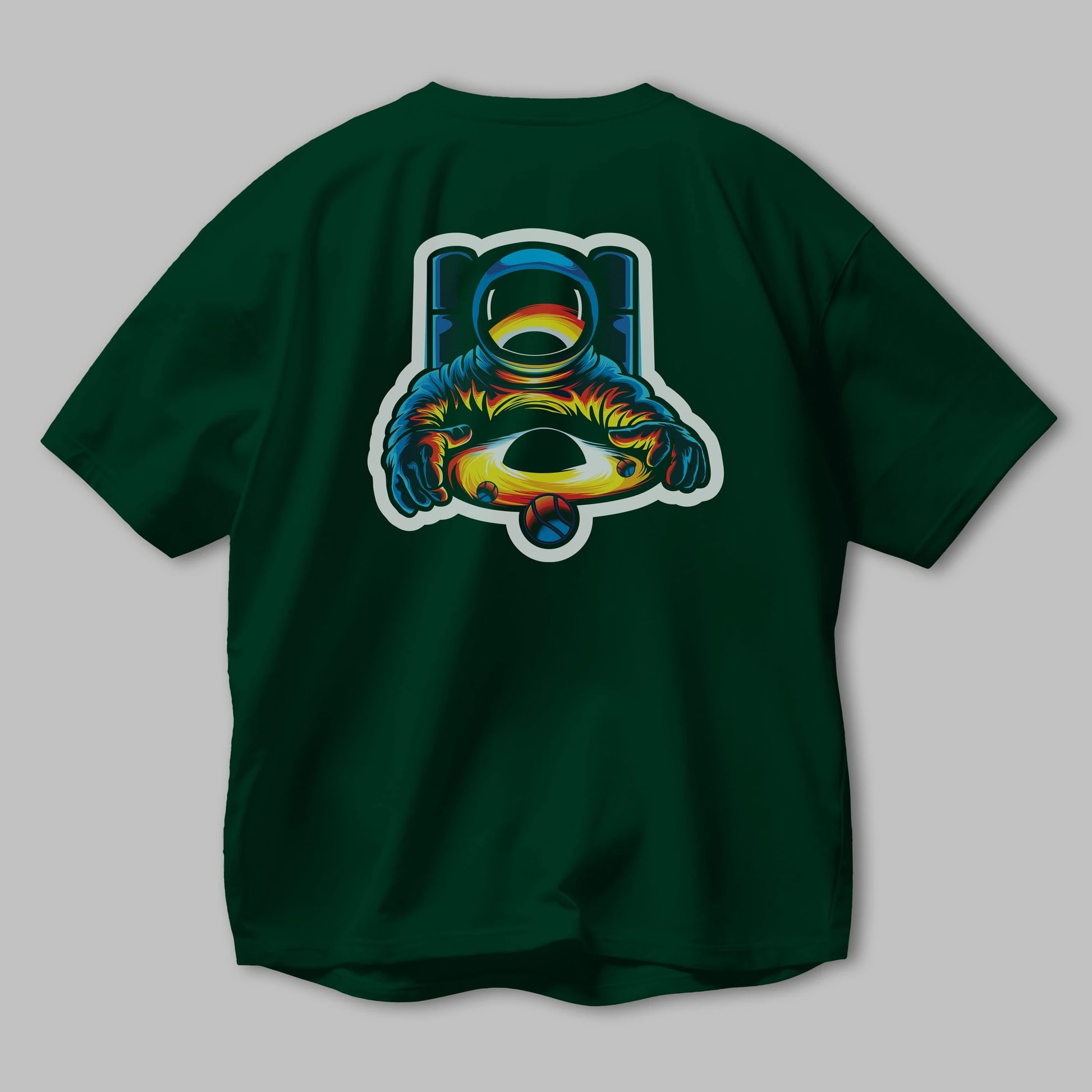 Astronaut & Black Hole Sticker Arka Baskılı Oversize t-shirt Erkek Kadın Unisex