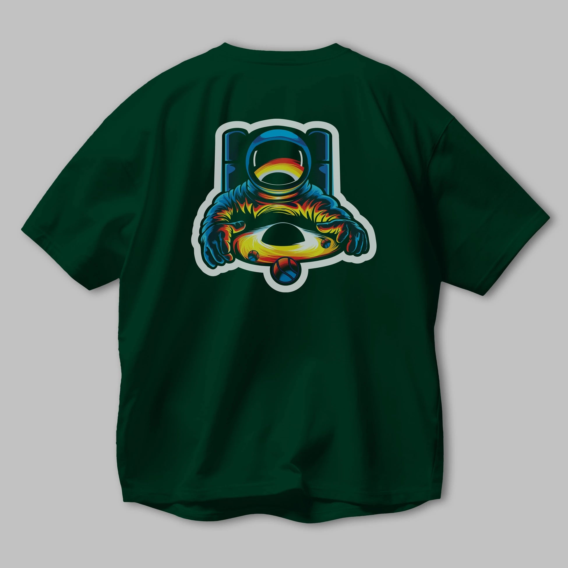 Astronaut & Black Hole Sticker Arka Baskılı Oversize t-shirt Erkek Kadın Unisex