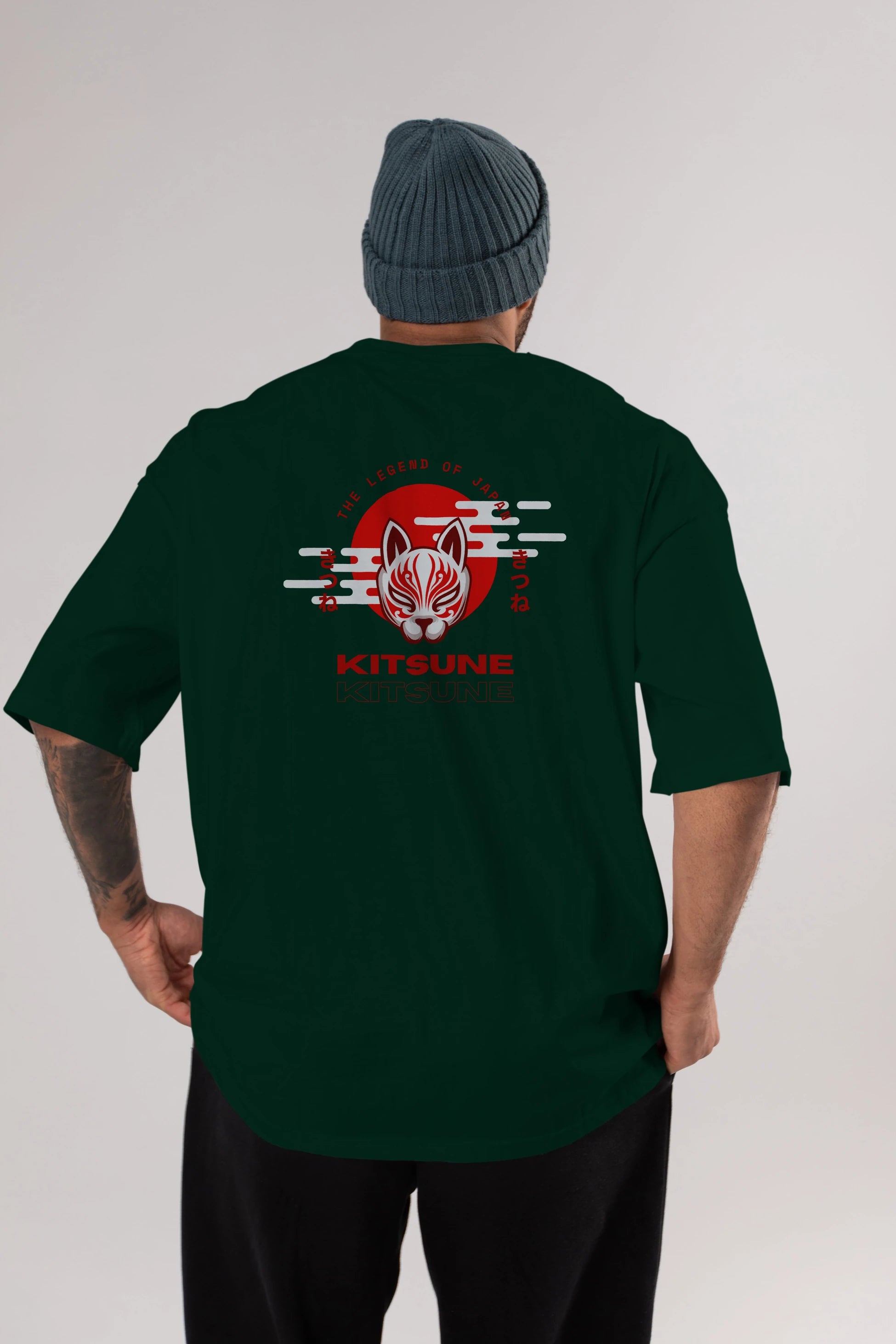 Kitsune Mask Arka Baskılı Oversize t-shirt Erkek Kadın Unisex