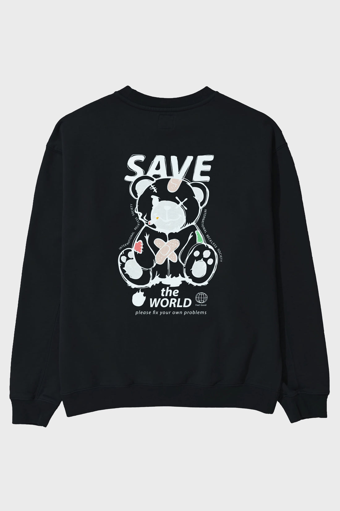 Save the World Bear Arka Baskılı Oversize Sweatshirt Erkek Kadın Unisex
