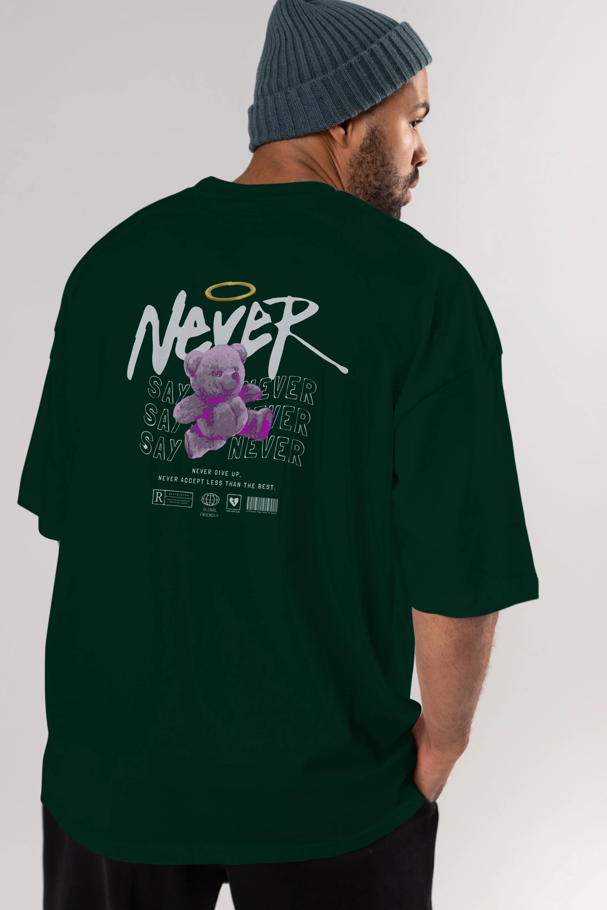 Teddy Bear Never Arka Baskılı Oversize t-shirt Erkek Kadın Unisex