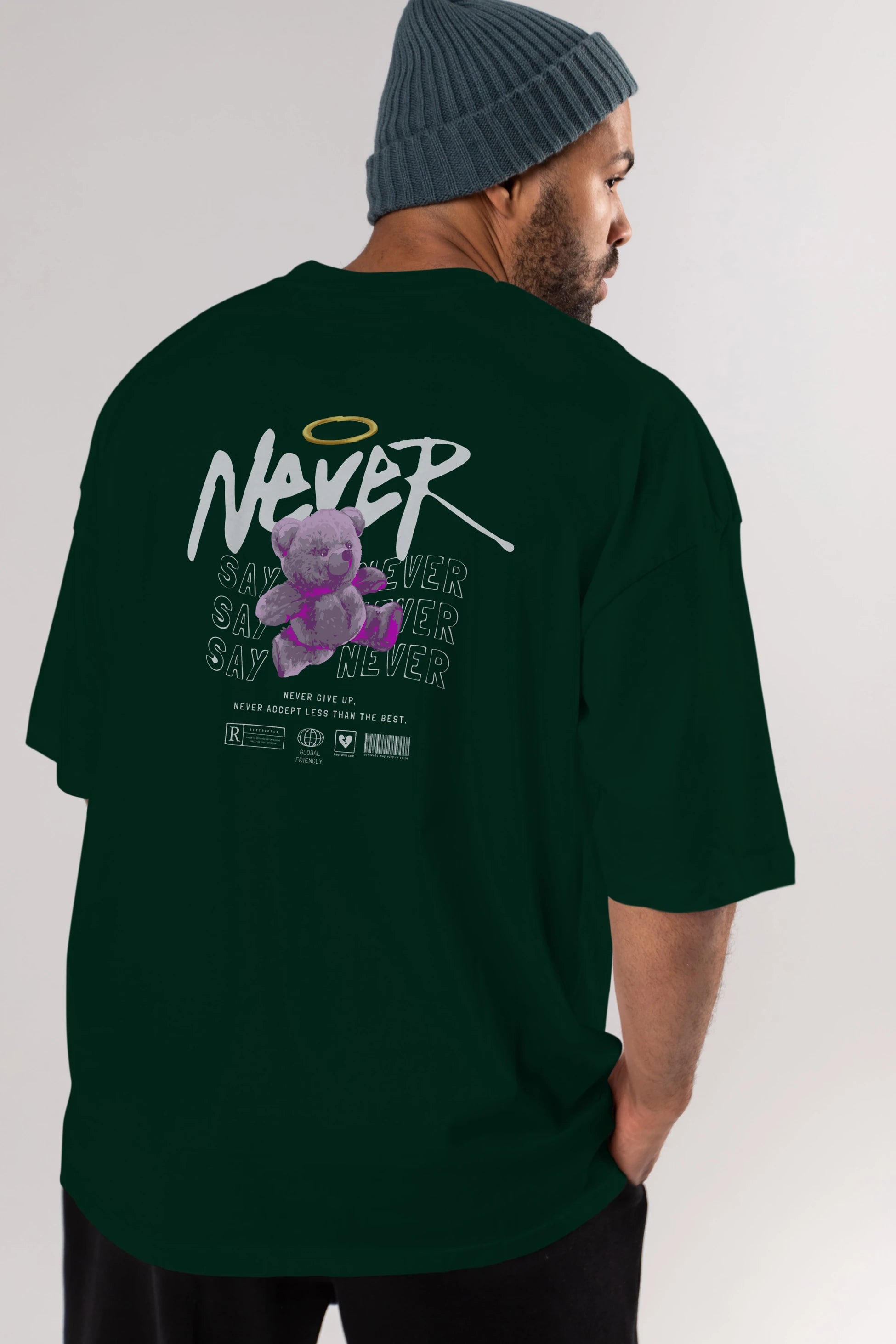 Teddy Bear Never Arka Baskılı Oversize t-shirt Erkek Kadın Unisex