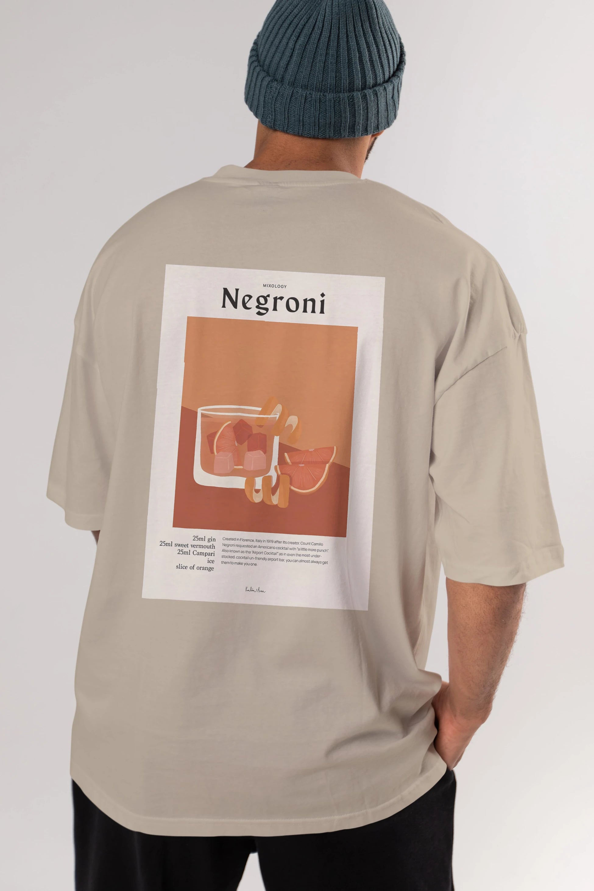 Mixology Negroni Arka Baskılı Oversize t-shirt Erkek Kadın Unisex %100 Pamuk Bisiklet Yaka tişort