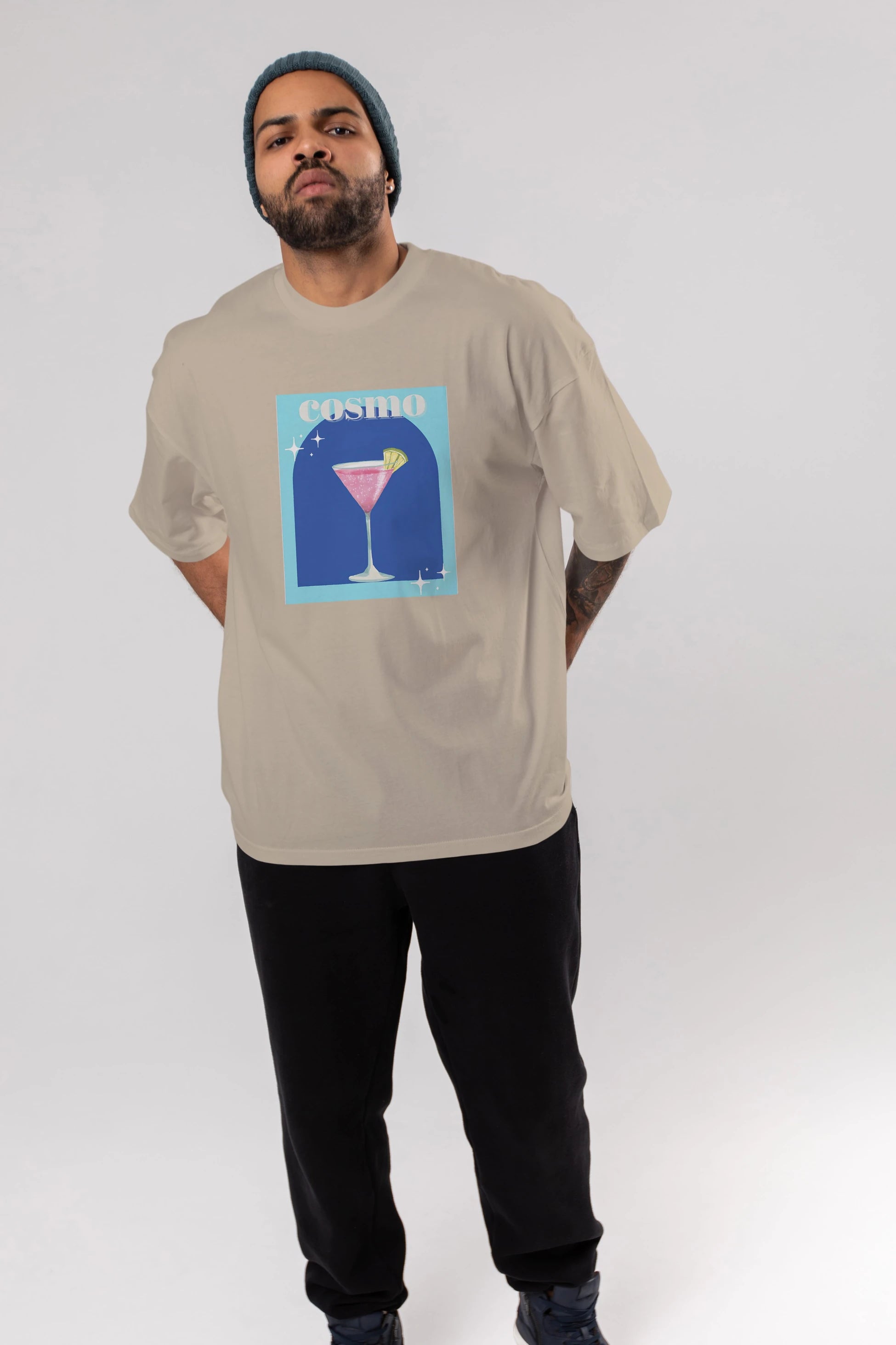 Cosmopolitan 2 Ön Baskılı Oversize t-shirt Erkek Kadın Unisex %100 Pamuk Bisiklet Yaka tişort