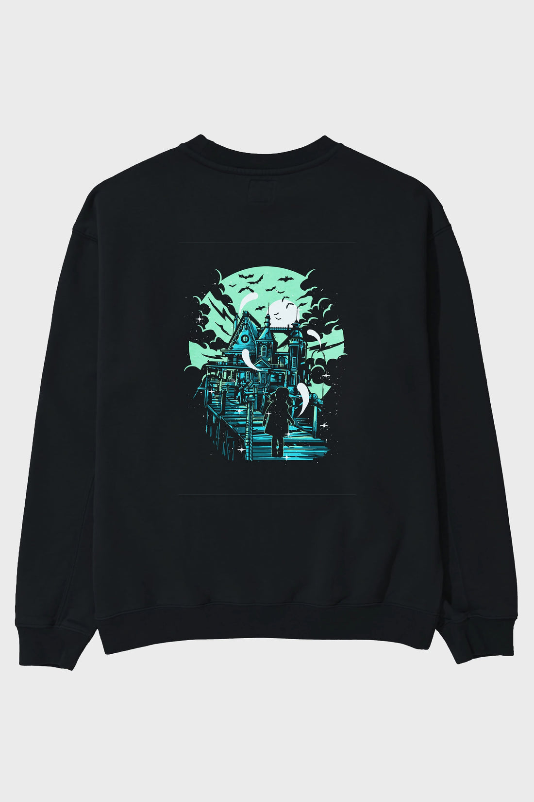 Haunted House Arka Baskılı Oversize Sweatshirt Erkek Kadın Unisex
