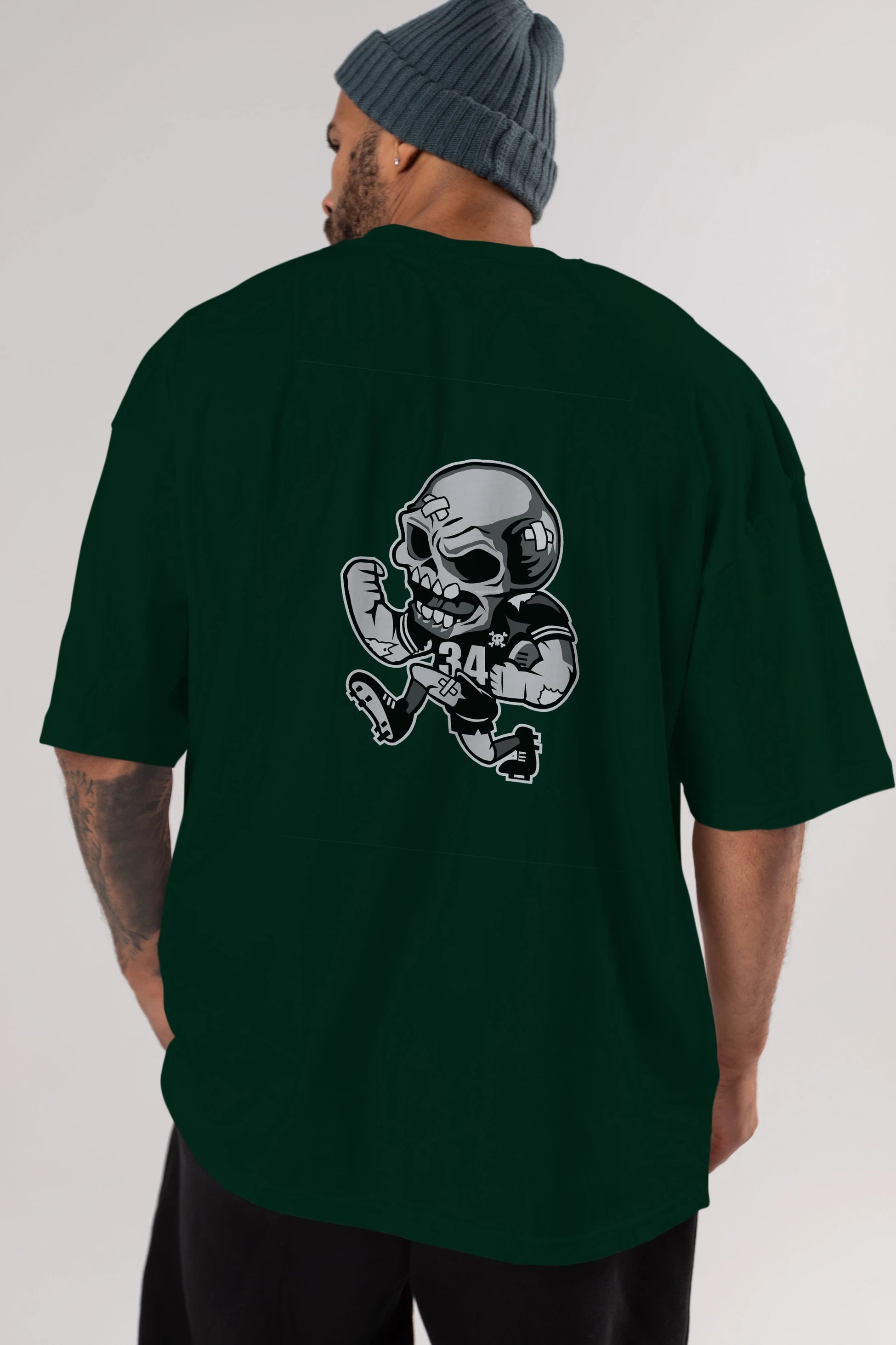 Skull Football Arka Baskılı Oversize t-shirt Erkek Kadın Unisex %100 Pamuk tişort