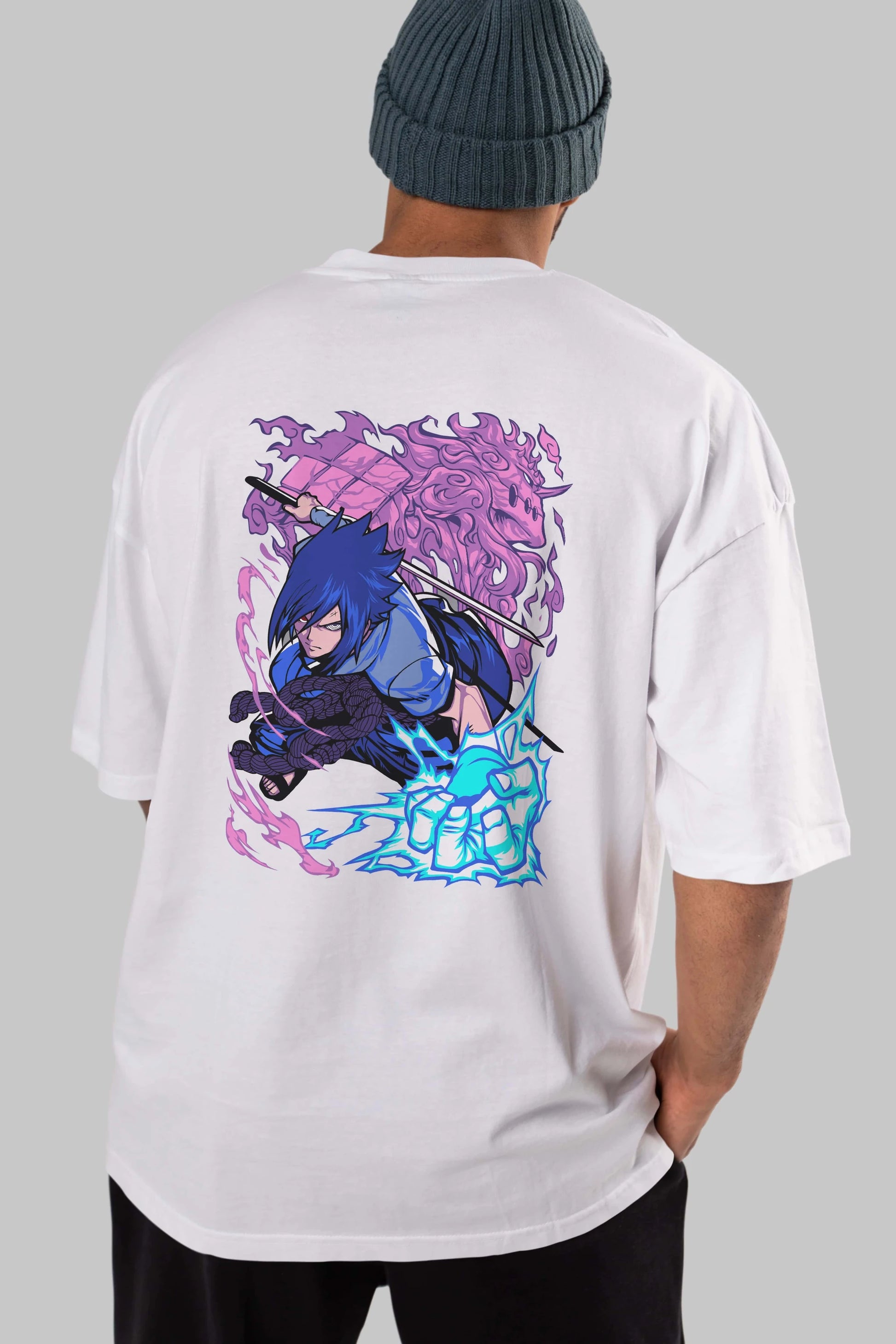 NARUTO SASUKE UCHIHA 2 Anime Arka Baskılı Oversize t-shirt Erkek Kadın Unisex
