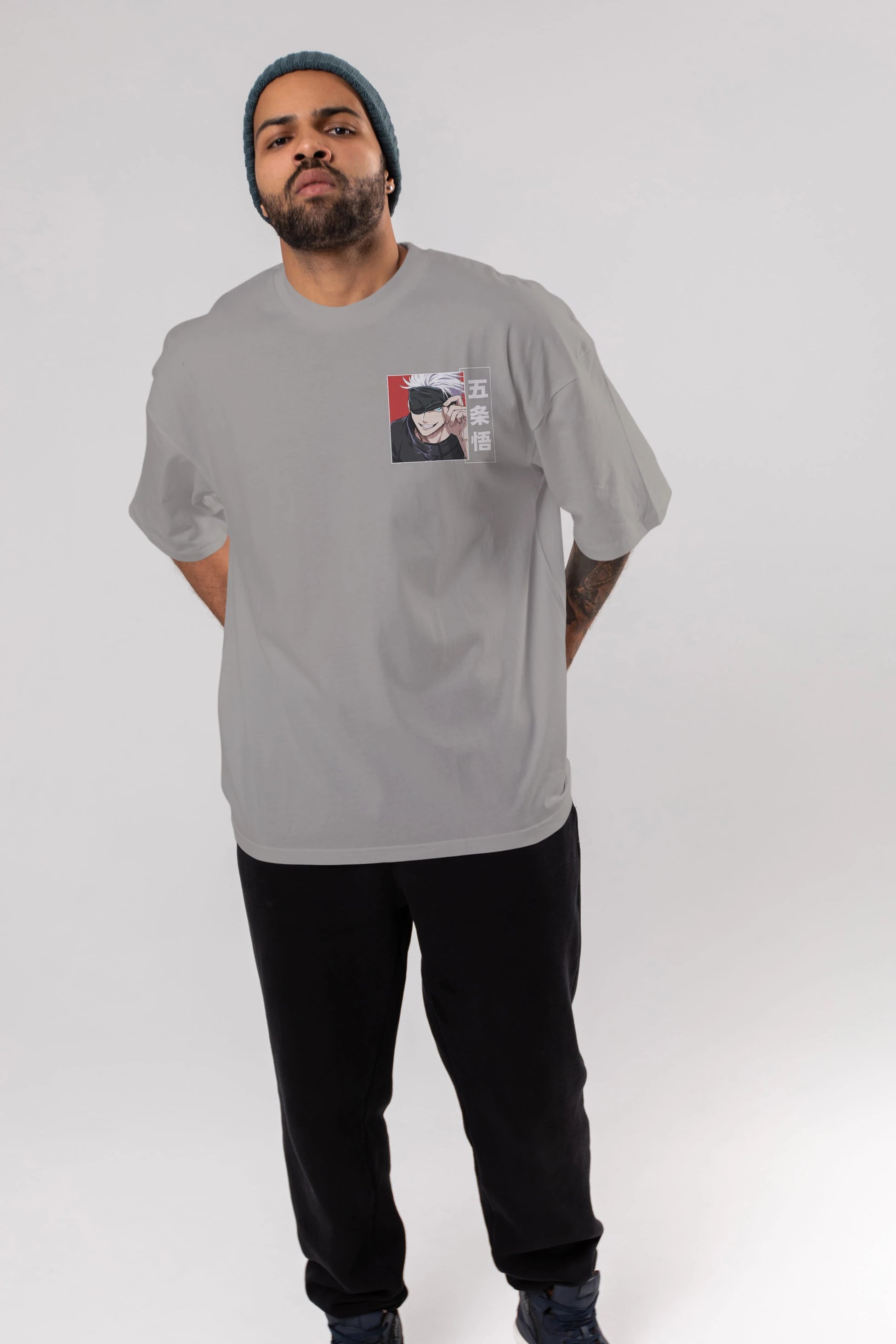 JUJUTSU KAISEN Ön Sol Baskılı Oversize t-shirt Erkek Kadın Unisex %100 Pamuk Bisiklet Yaka tişort