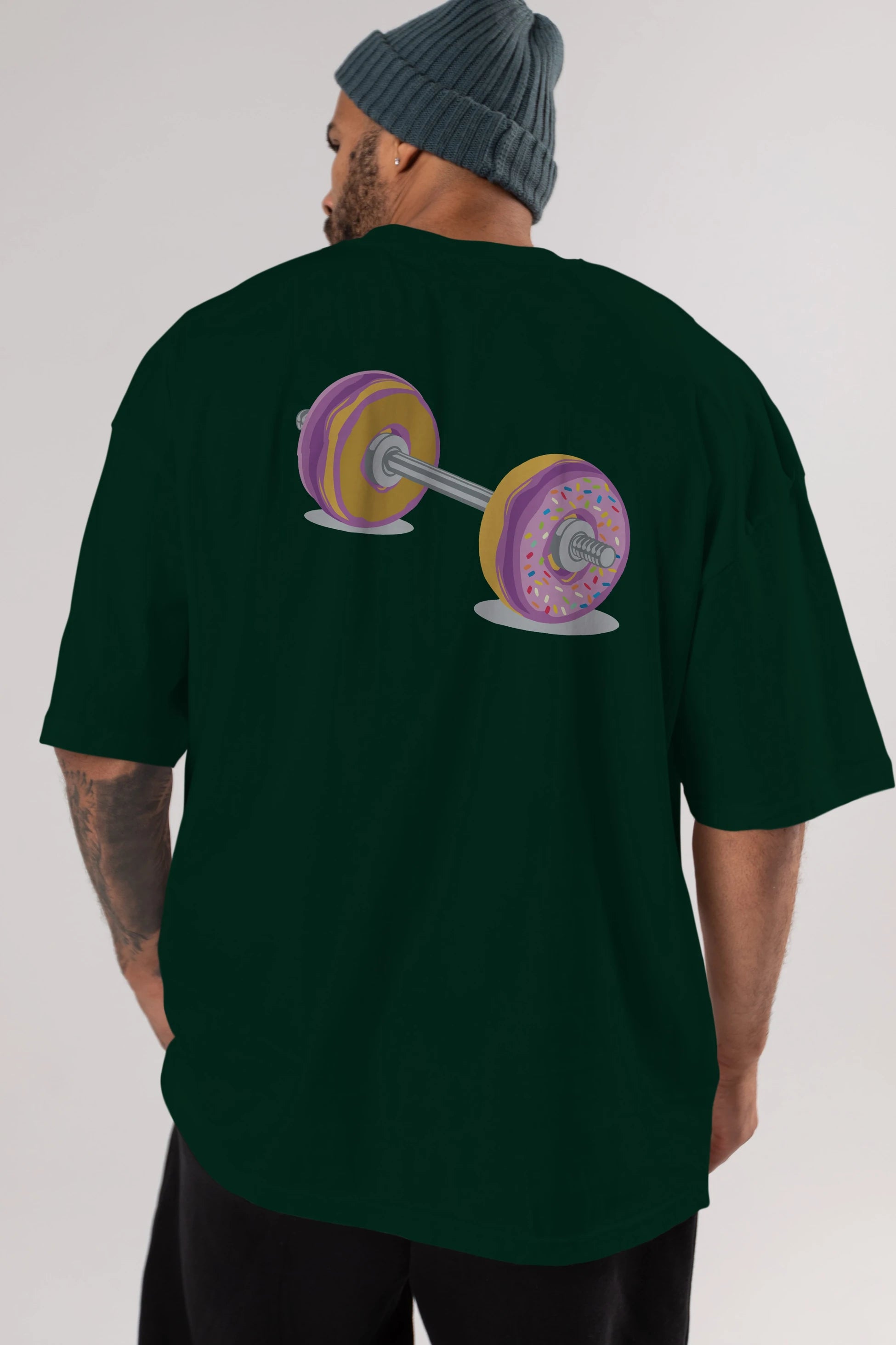 Donut Barbell Arka Baskılı Oversize t-shirt %100 pamuk Erkek Kadın Unisex