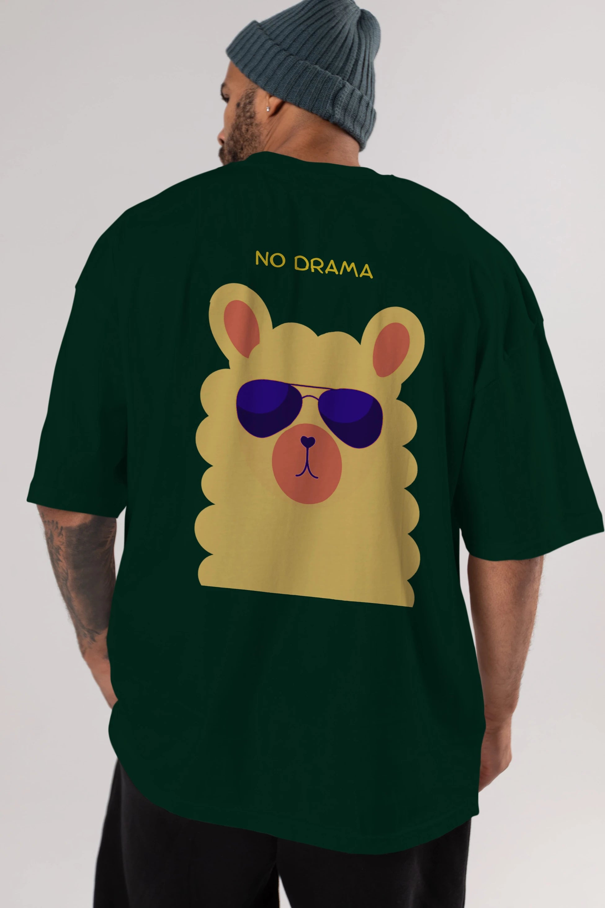 No Drama Yazılı Lama Arka Baskılı Oversize t-shirt Erkek Kadın Unisex