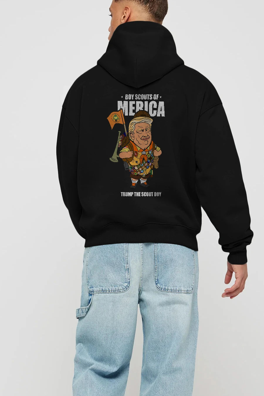Trump Scout Boy Arka Baskılı Hoodie Oversize Kapüşonlu Sweatshirt Erkek Kadın Unisex