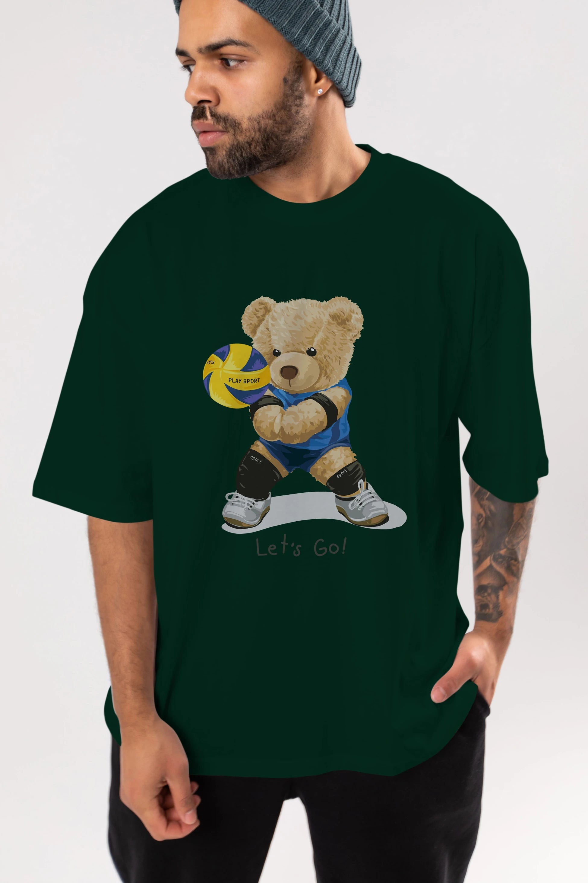 Teddy Bear Lets Go Ön Baskılı Oversize t-shirt Erkek Kadın Unisex %100 Pamuk