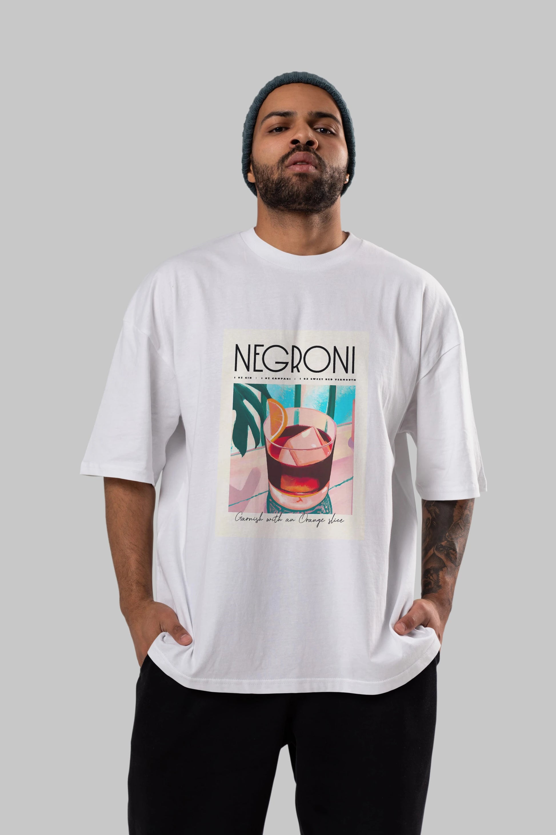 Negroni 4 Ön Baskılı Oversize t-shirt Erkek Kadın Unisex %100 Pamuk Bisiklet Yaka tişort