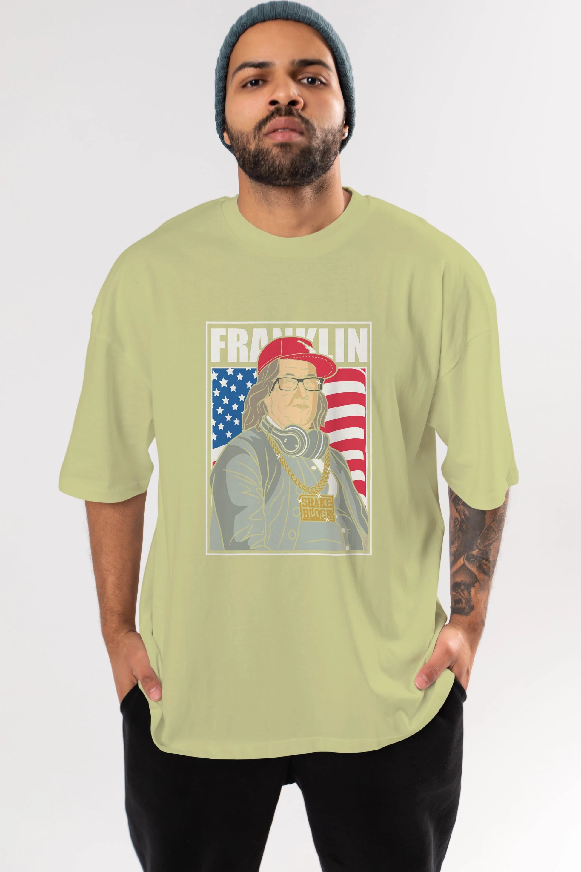 Franklin Rapper Ön Baskılı Oversize t-shirt Erkek Kadın Unisex %100 Pamuk tişort