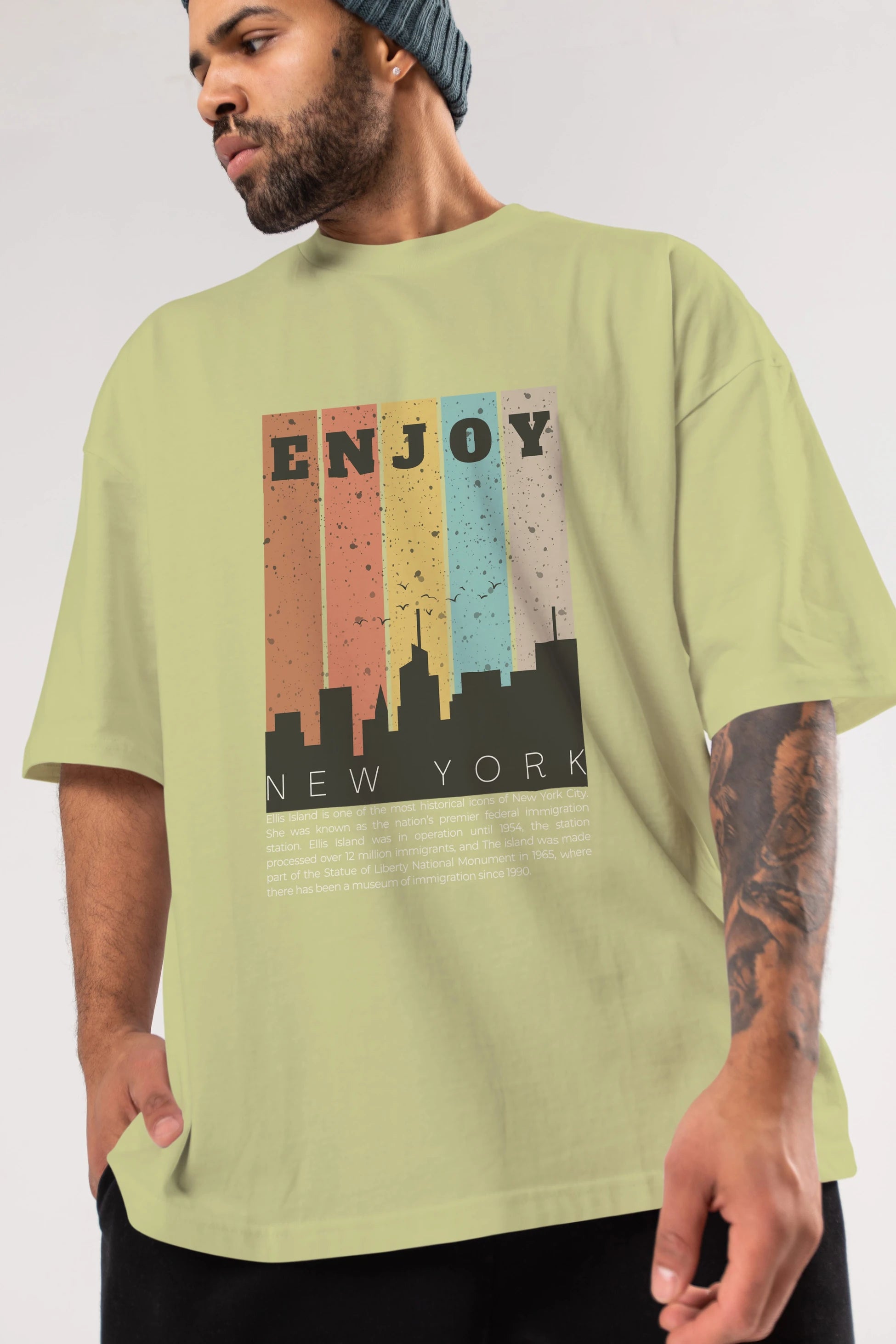 Enjoy New York Yazılı Ön Baskılı Oversize t-shirt Erkek Kadın Unisex