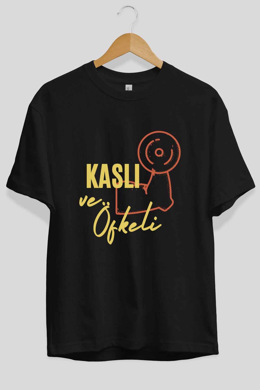 Kaslı ve Öfkeli Yazılı Ön Baskılı Oversize t-shirt Erkek Kadın Unisex