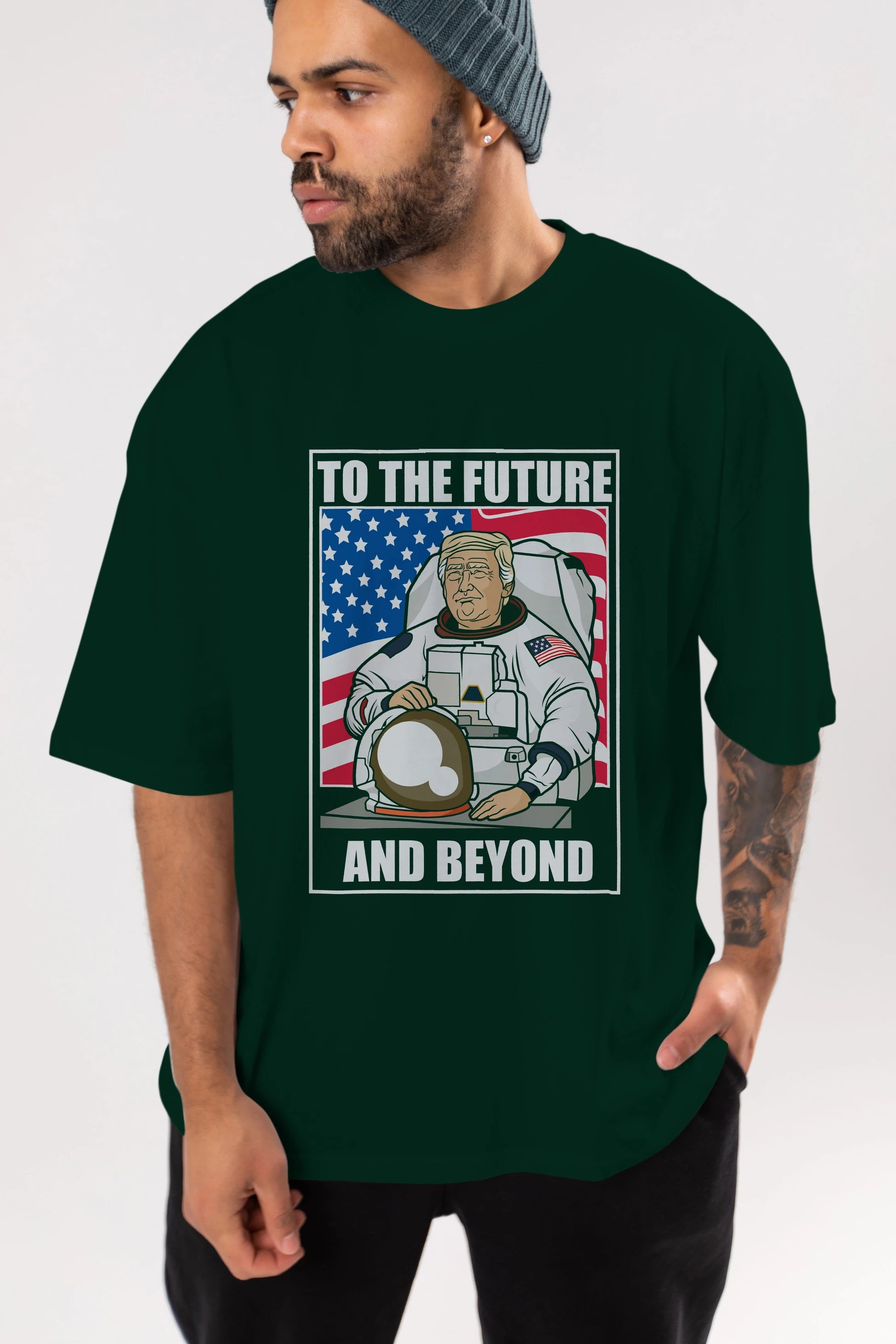 Trumpstronaut Ön Baskılı Oversize t-shirt Erkek Kadın Unisex %100 Pamuk tişort