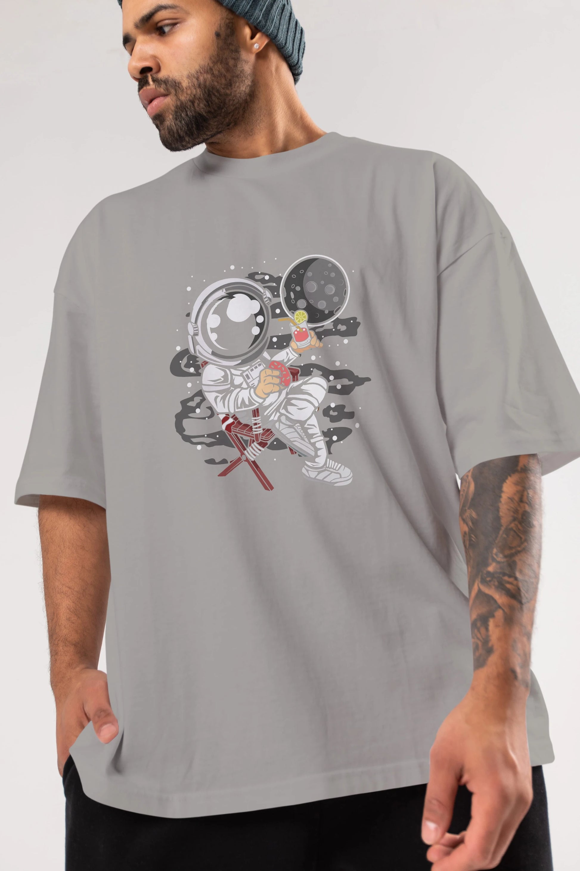 Holiday Astronaut Ön Baskılı Oversize t-shirt Erkek Kadın Unisex