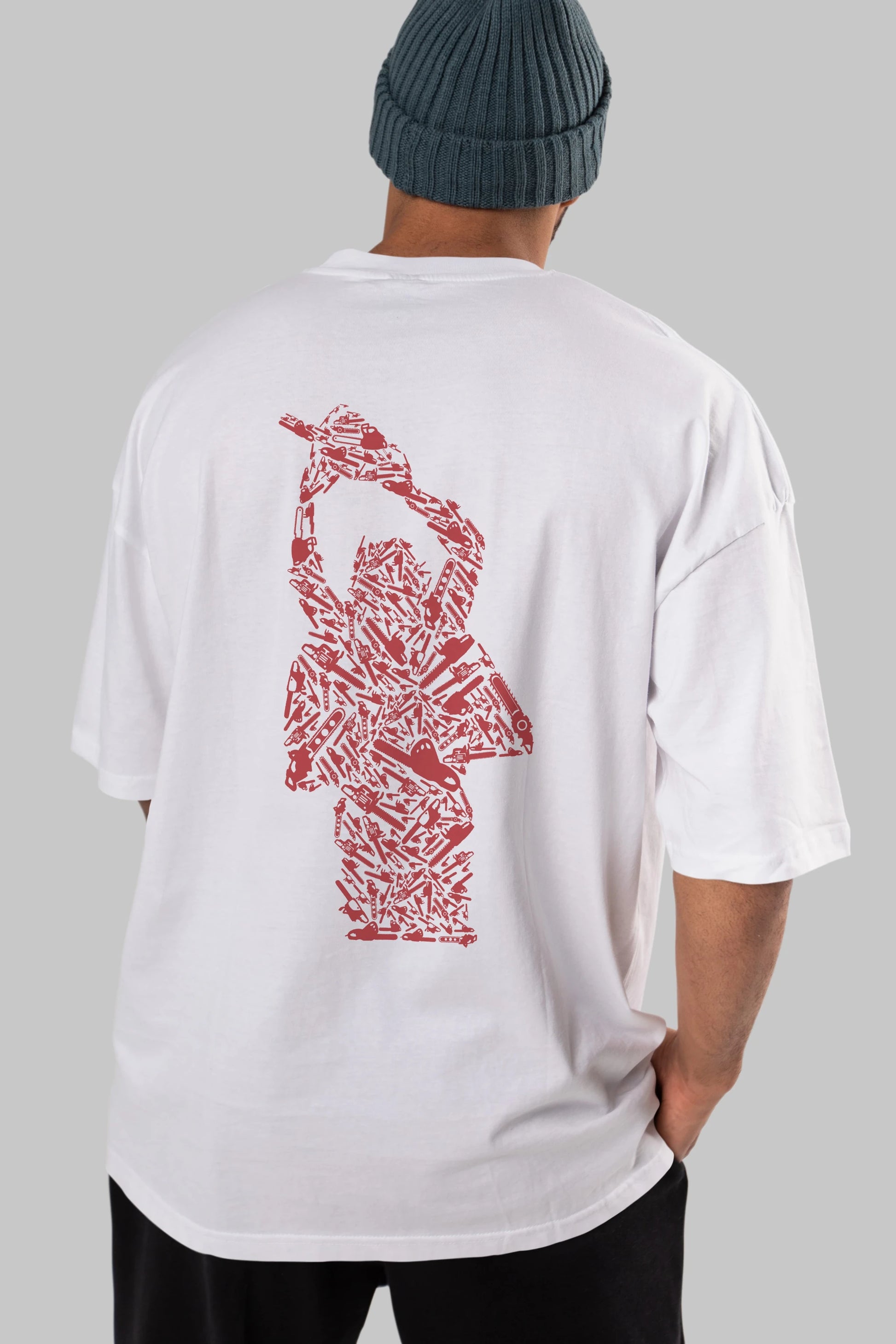Chainsaw Arka Baskılı Oversize t-shirt %100 pamuk Erkek Kadın Unisex