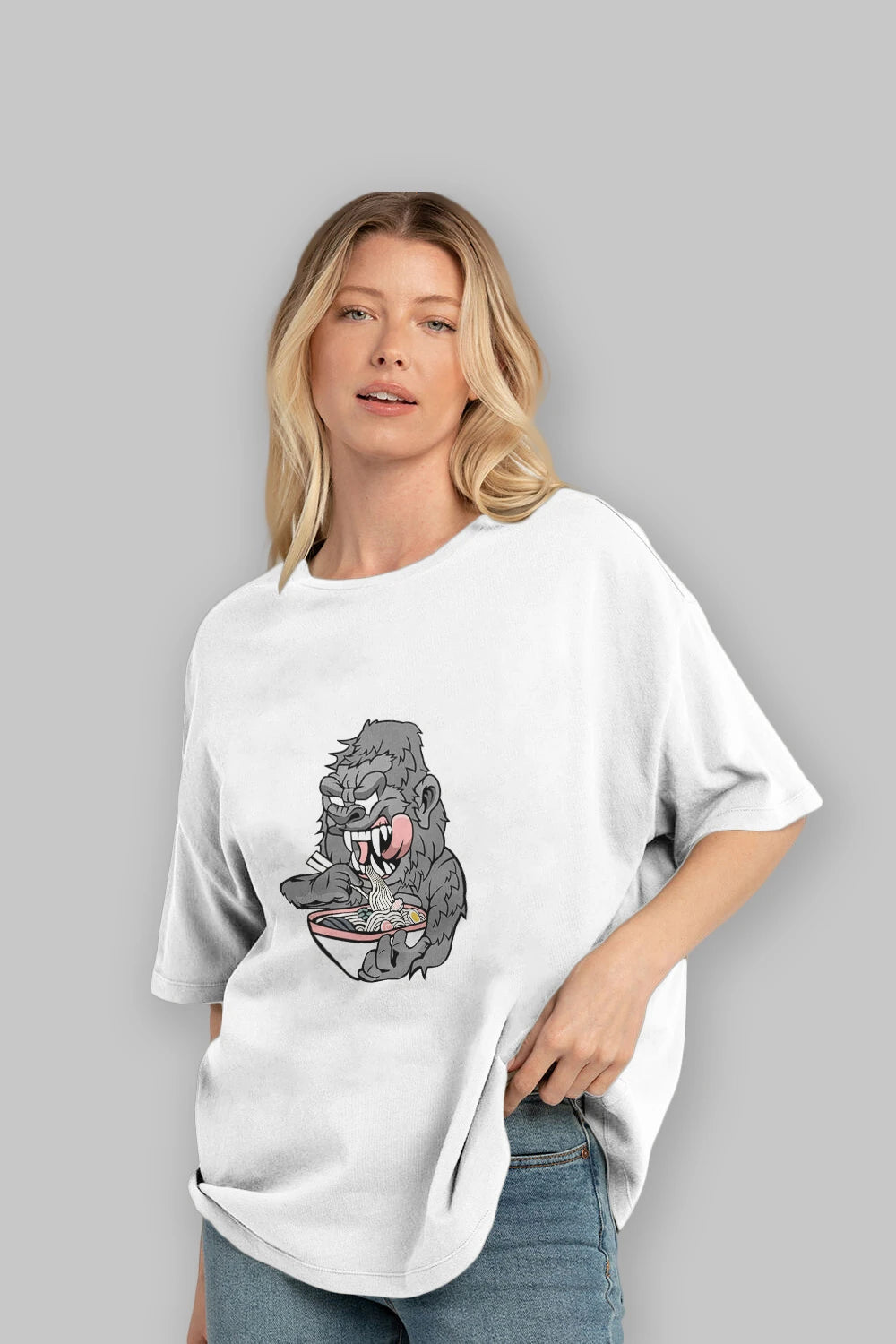 Big Gorilla Ramen Ön Baskılı Oversize t-shirt Erkek Kadın Unisex %100 Pamuk tişort