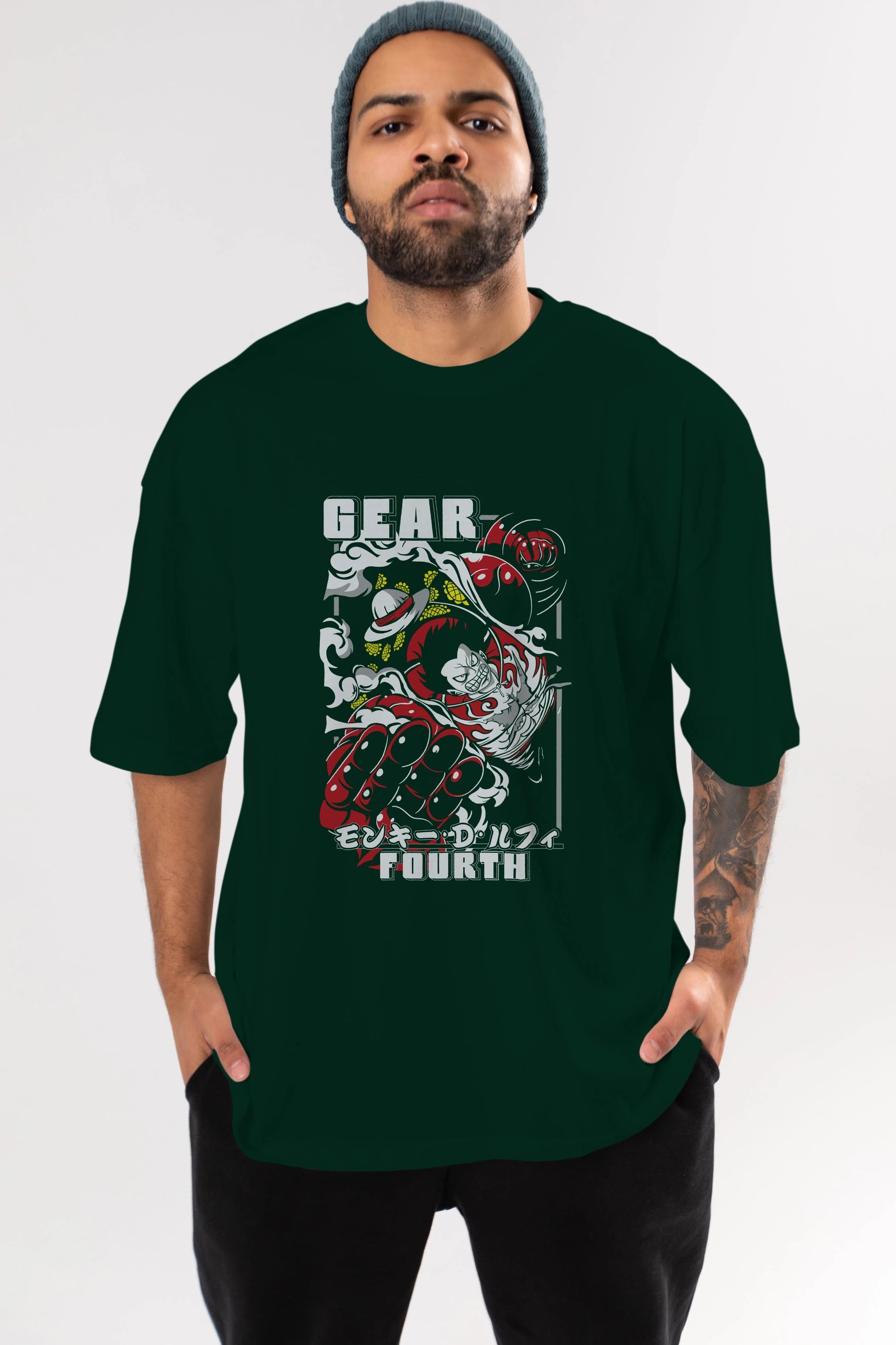 Luffy GEAR 4 Anime Ön Baskılı Oversize t-shirt Erkek Kadın Unisex