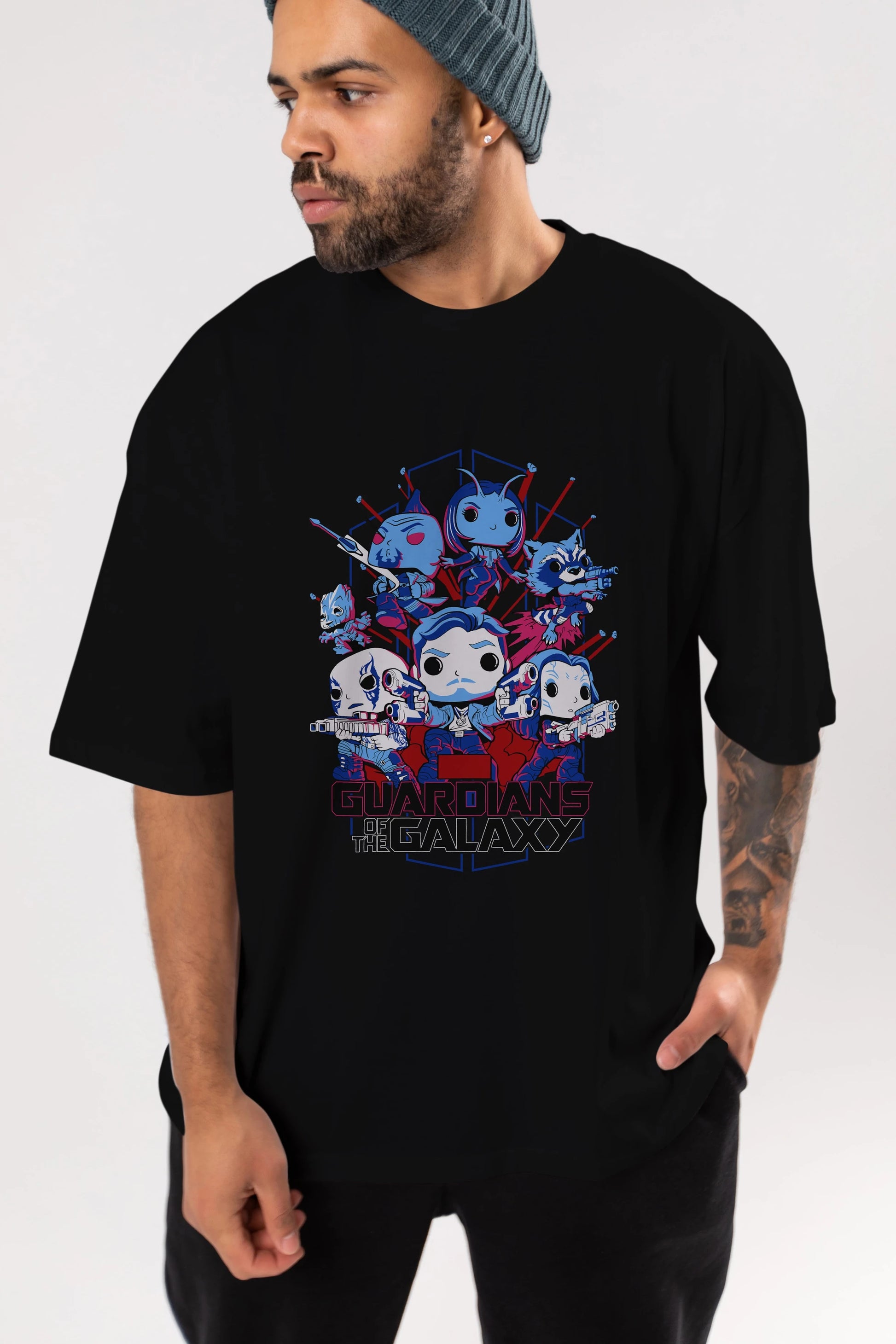 Guardians of the Galaxy Ön Baskılı Oversize t-shirt Erkek Kadın Unisex %100 Pamuk Bisiklet Yaka tişort
