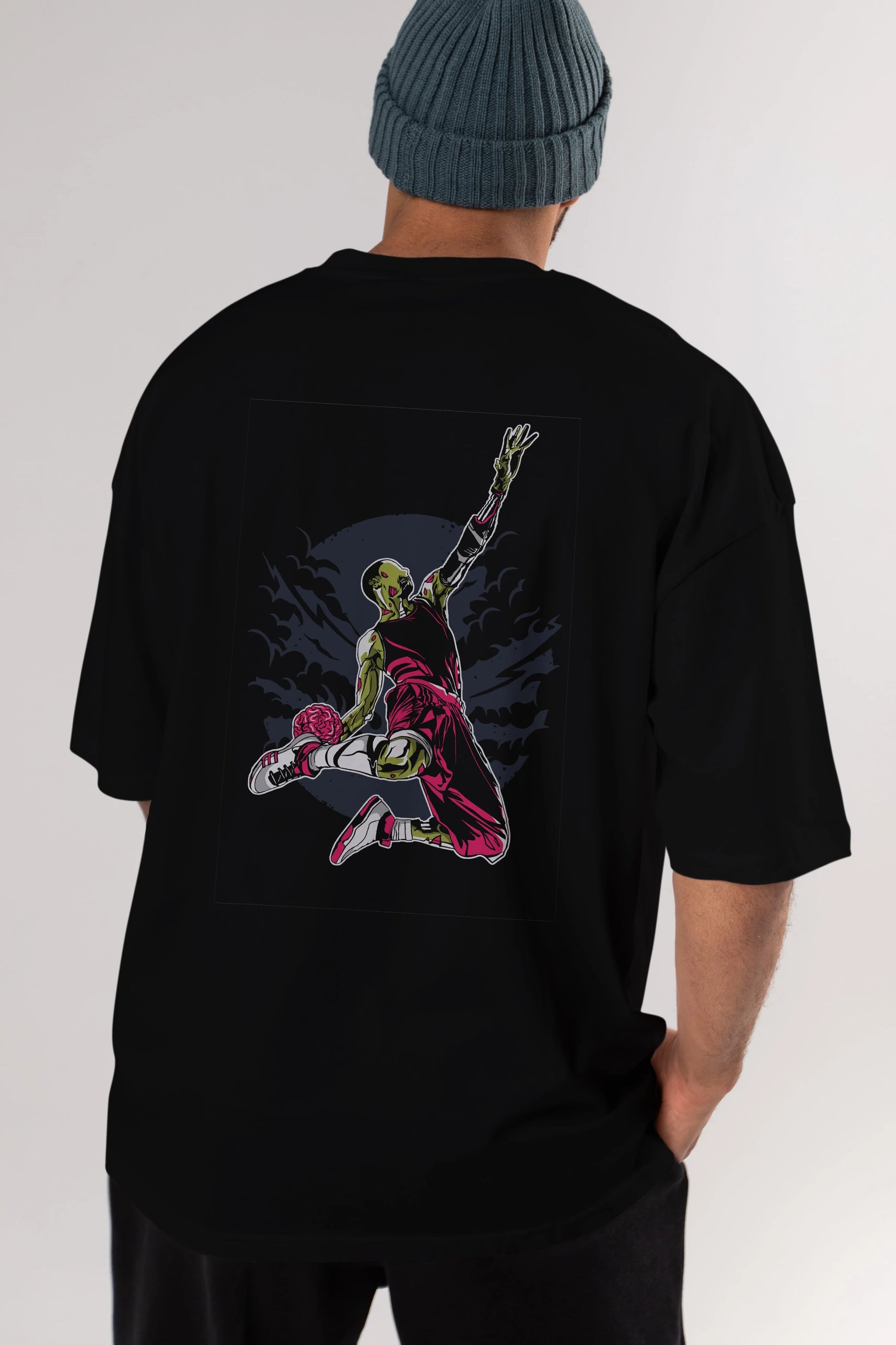 Zombie Slam Dunk Arka Baskılı Oversize t-shirt Erkek Kadın Unisex %100 Pamuk