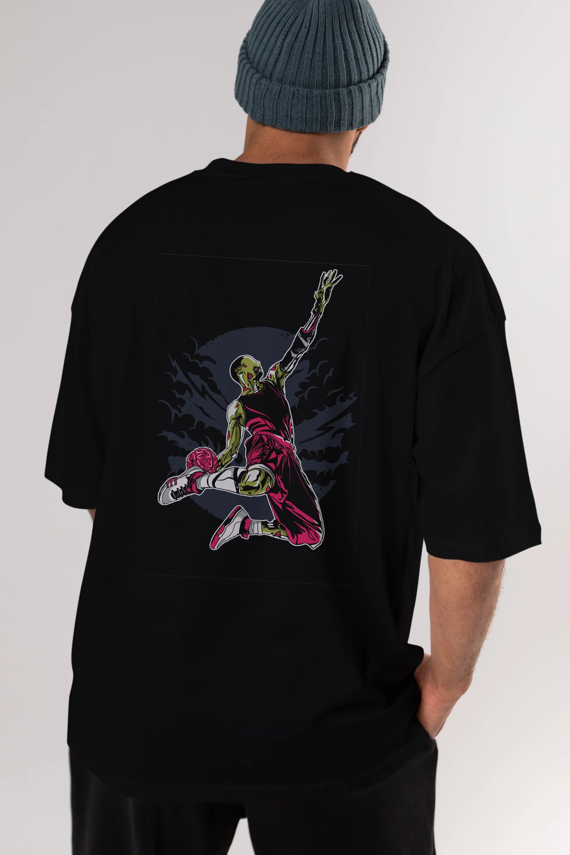 Zombie Slam Dunk Arka Baskılı Oversize t-shirt Erkek Kadın Unisex %100 Pamuk